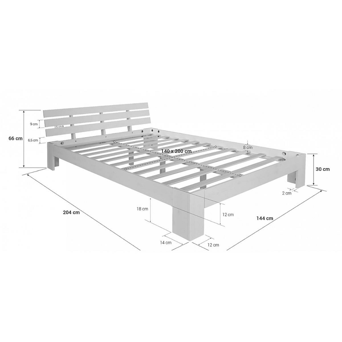 HomeStyle4U Lit double en bois futon 140x200 bois naturel