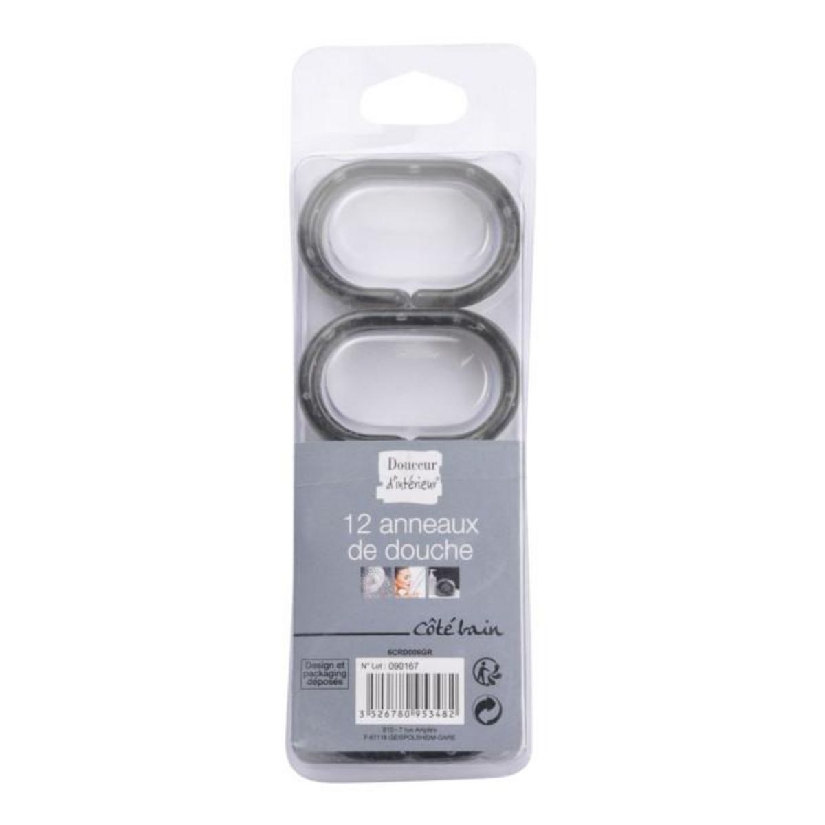 Paris Prix Lot de 12 Anneaux de Rideau de Douche Translucides  Vitamine II  6cm Anthracite