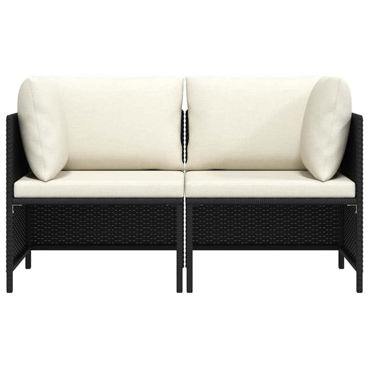 VIDAXL Canape de jardin a 2 places avec coussins Noir Resine tressee