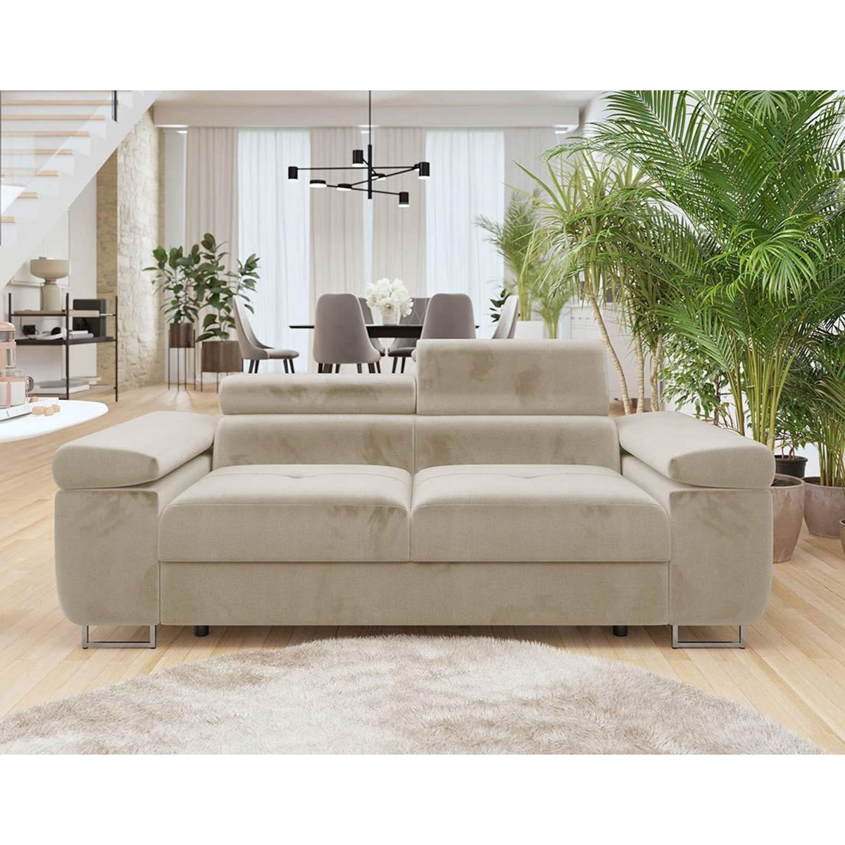 BEST MOBILIER Pablo - canapé droit 2 places avec têtières ajustables - en velours