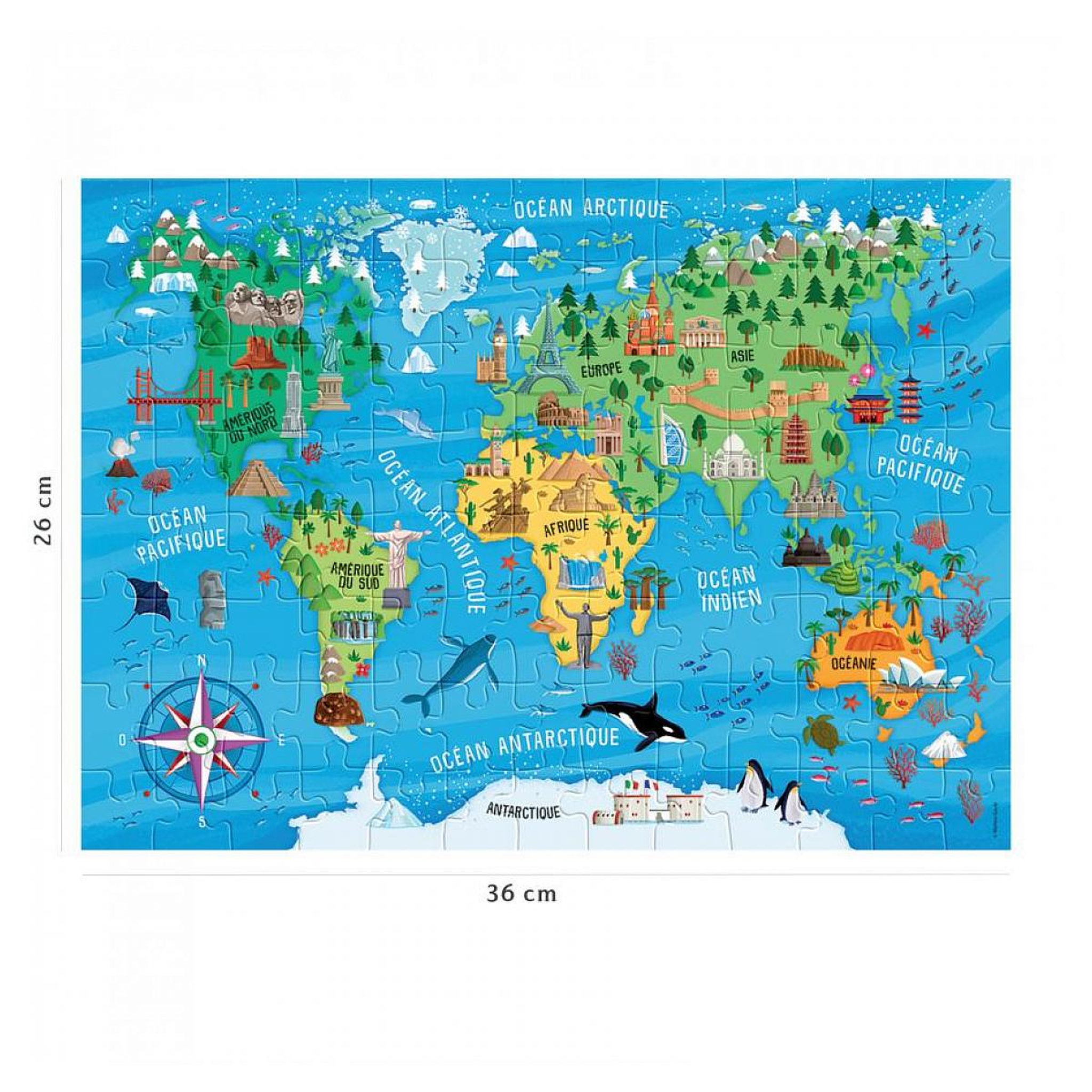 Voir la diapositive 5 : Nathan Puzzle 100 p  carte du monde des monuments