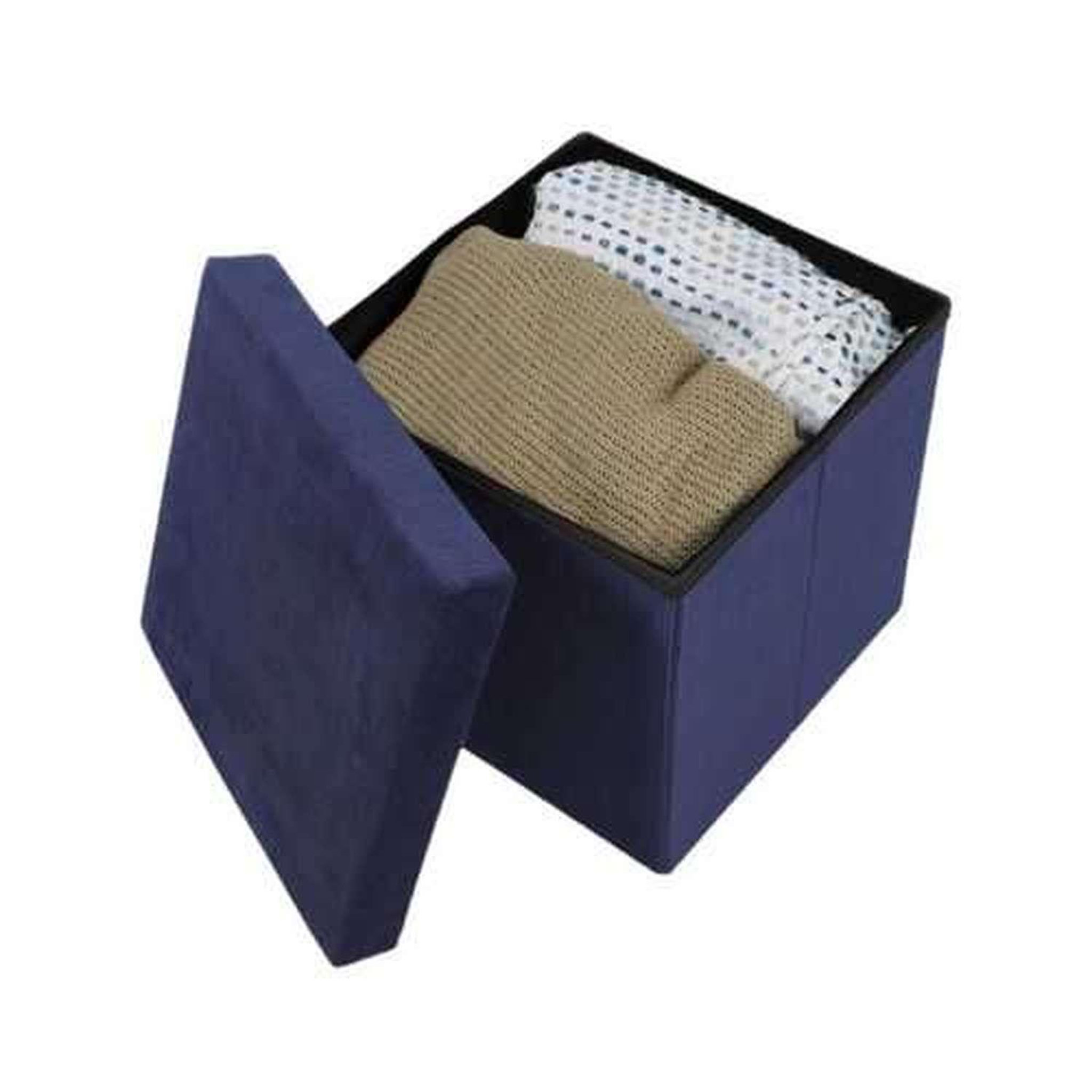 Voir la diapositive 2 : DIVERS Pouf de rangement pliable kube en velours côtelé - bleu