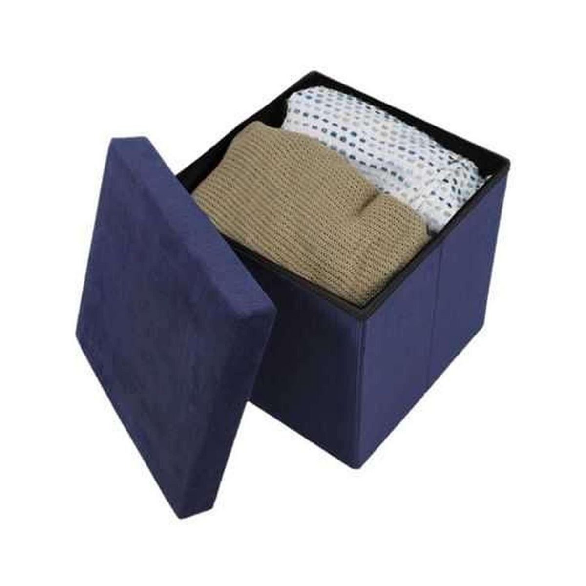 DIVERS Pouf de rangement pliable Kube en velours côtelé - Bleu
