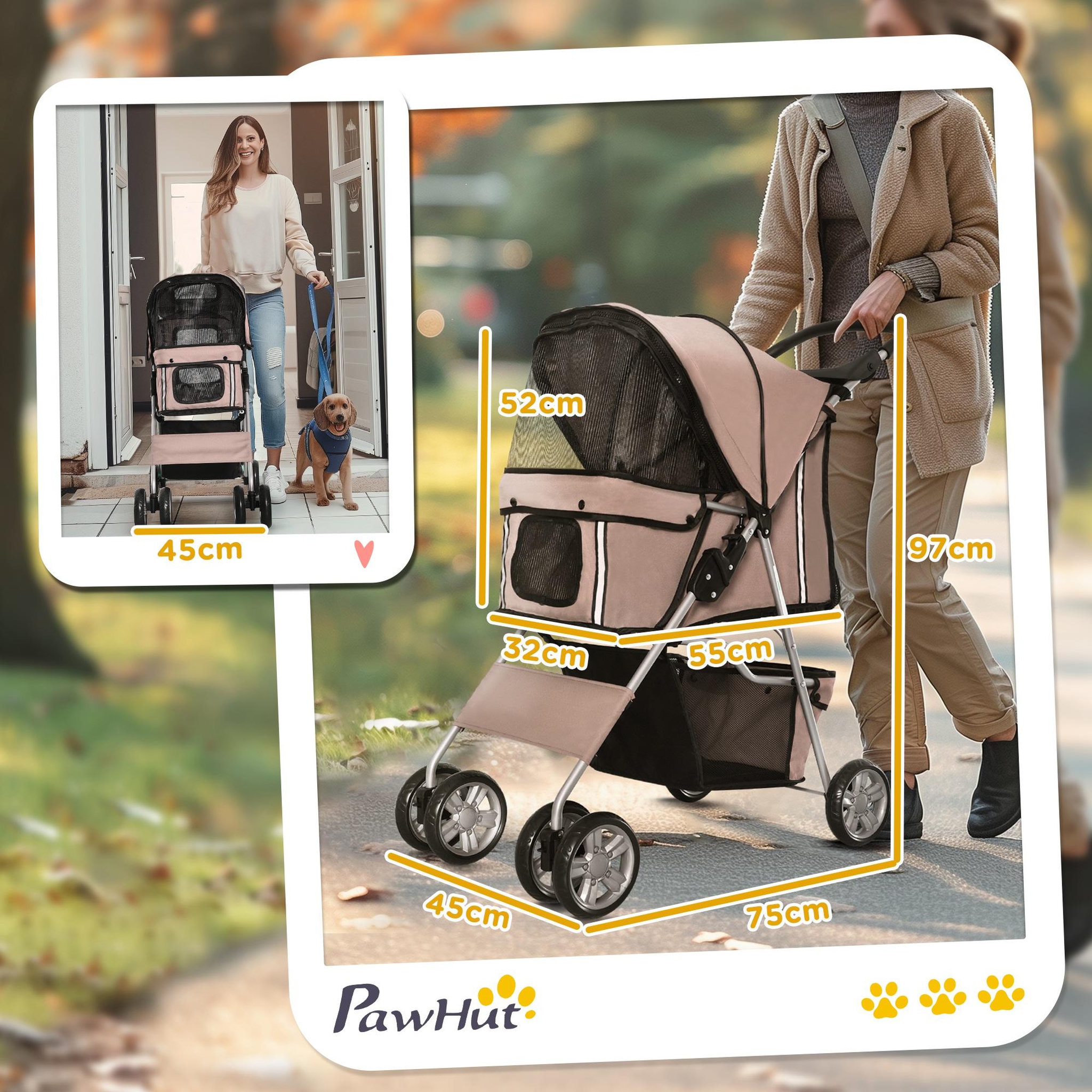 Voir la diapositive 3 : PAWHUT Poussette buggy pliable pour chiens tissu 600d oxford imperméable 4 roues marron