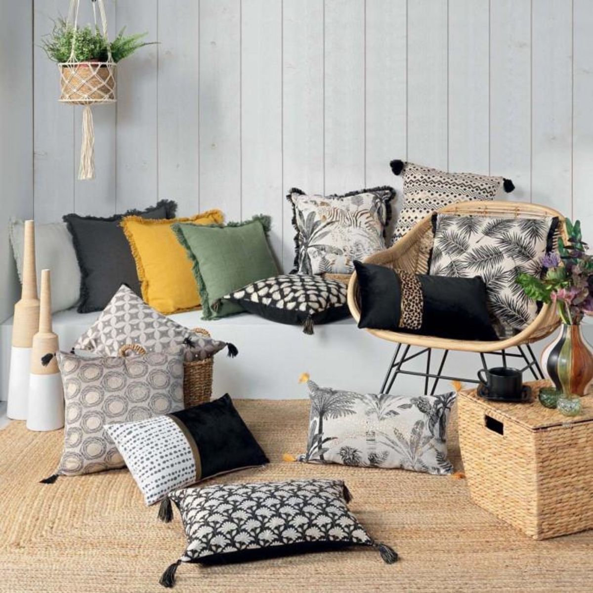 Paris Prix Coussin à Franges  Vanina  45x45cm Jaune