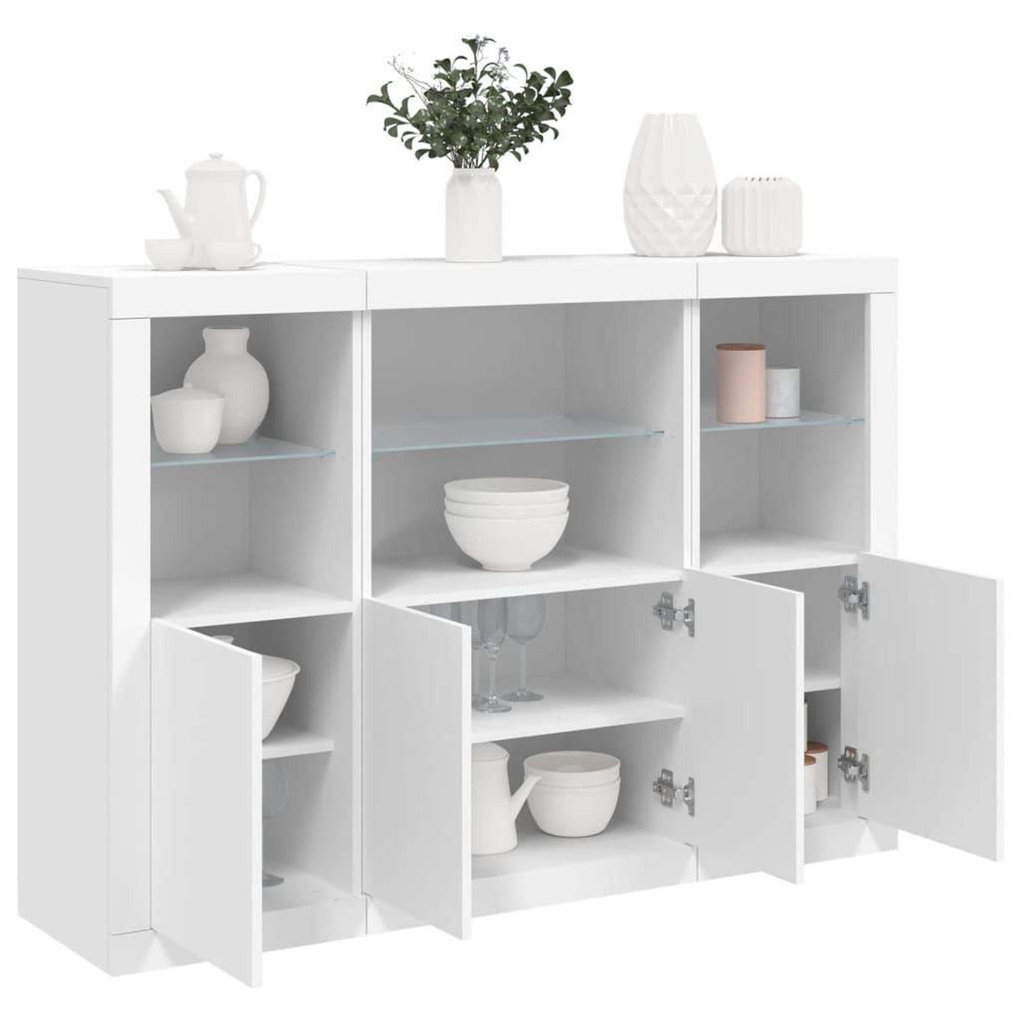 VIDAXL Buffets avec lumieres LED 3 pcs blanc bois d'ingenierie