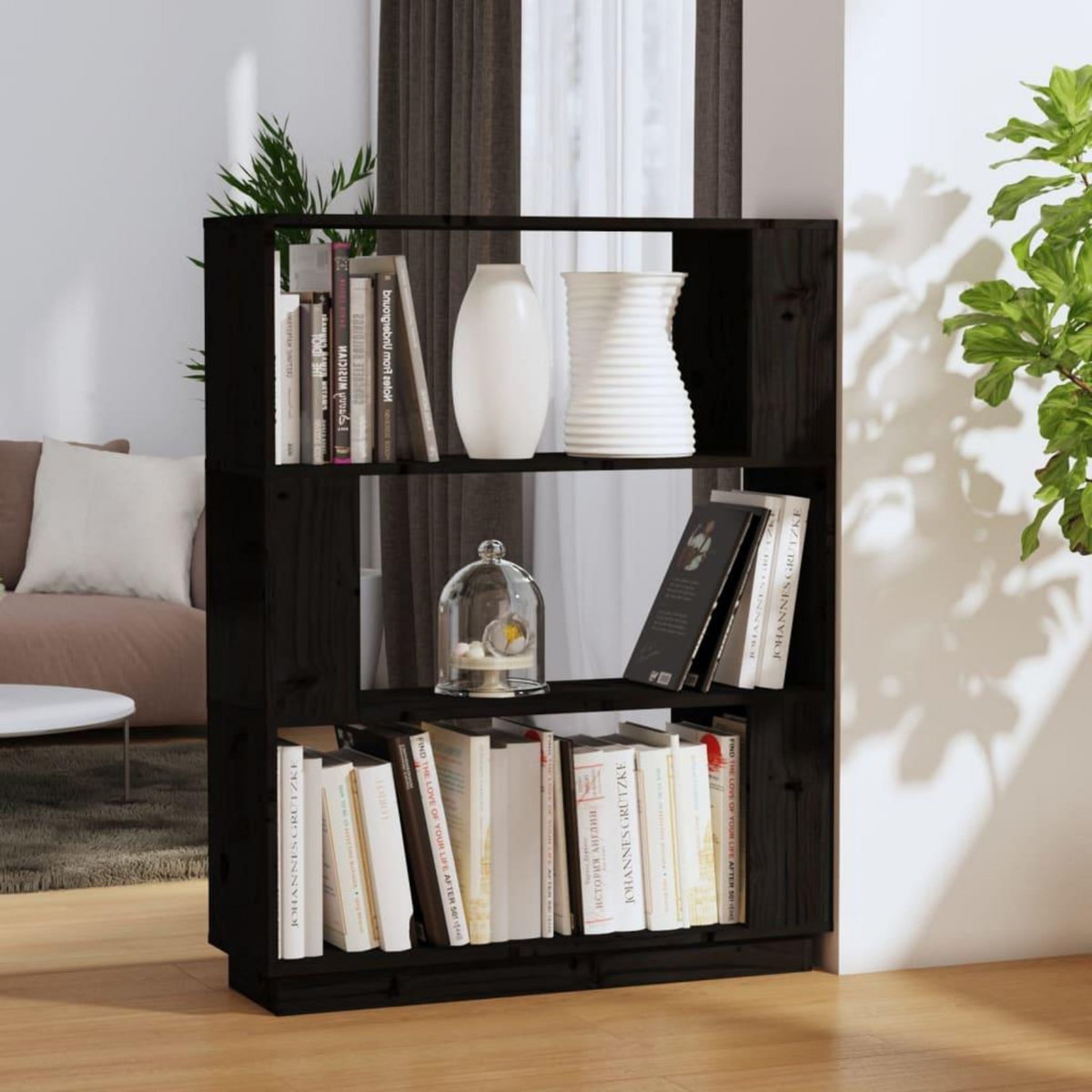 VIDAXL Bibliotheque/Separateur de piece Noir 80x25x101 cm Pin massif