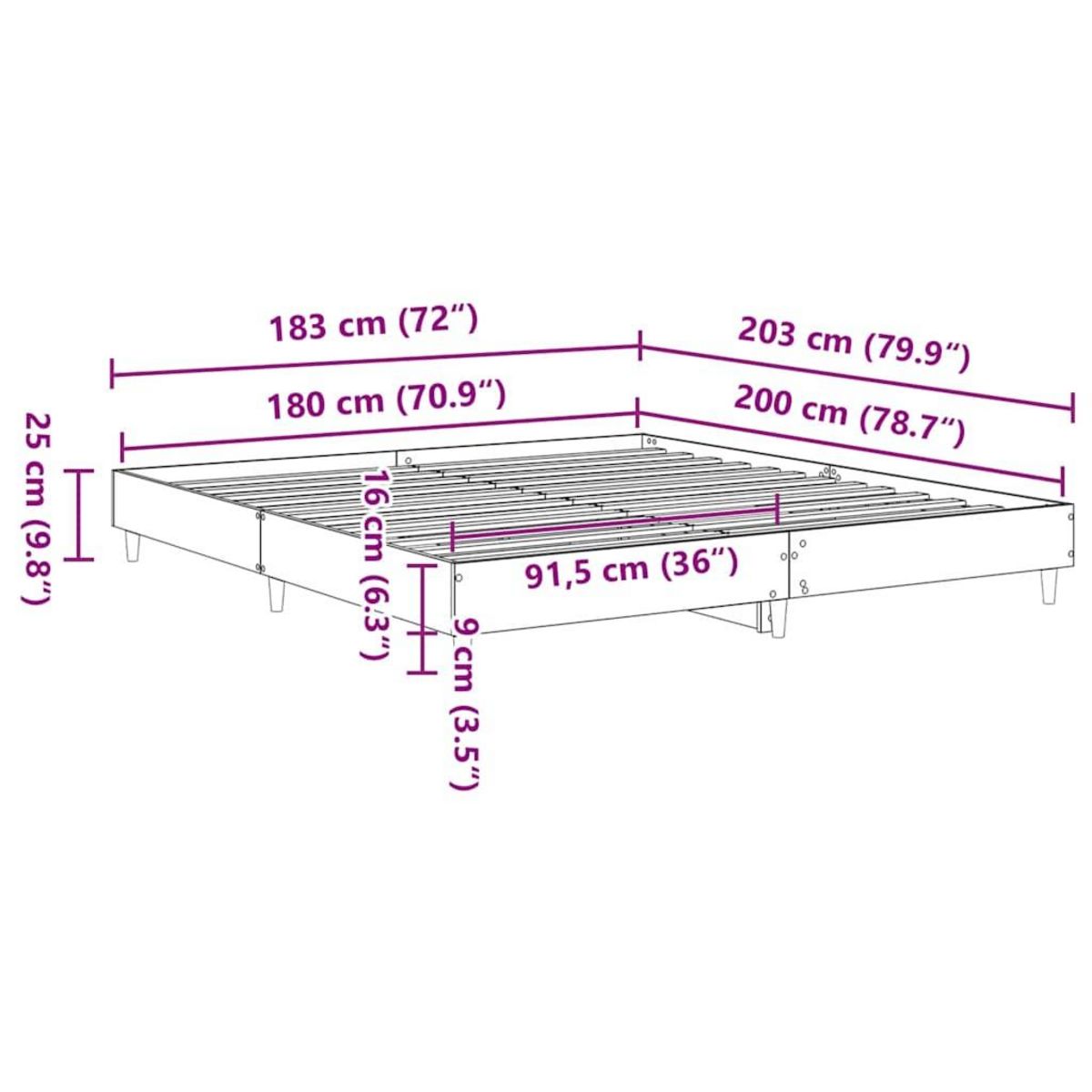 VIDAXL Cadre de lit sans matelas noir 180x200 cm bois d'ingenierie