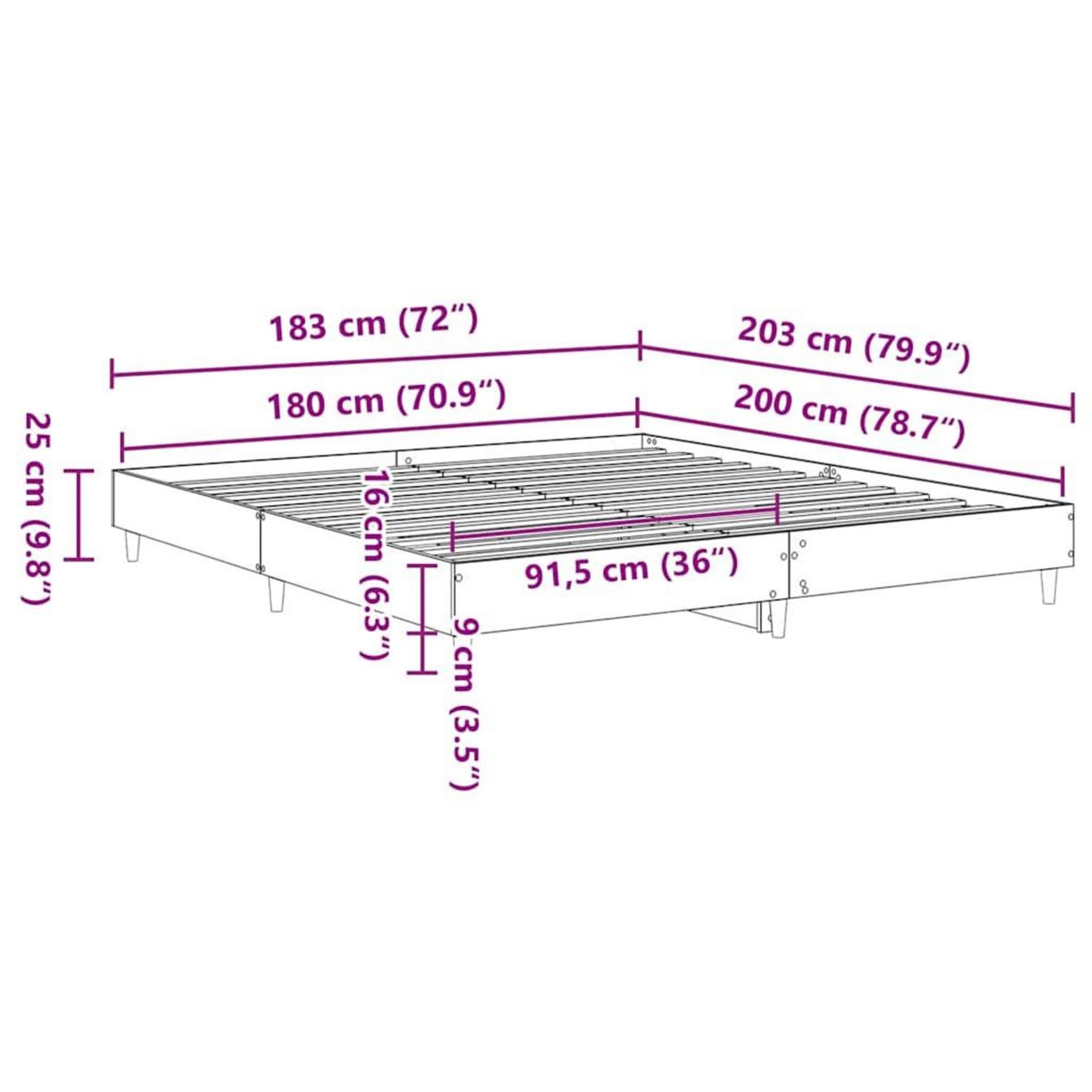 VIDAXL Cadre de lit sans matelas noir 180x200 cm bois d'ingenierie
