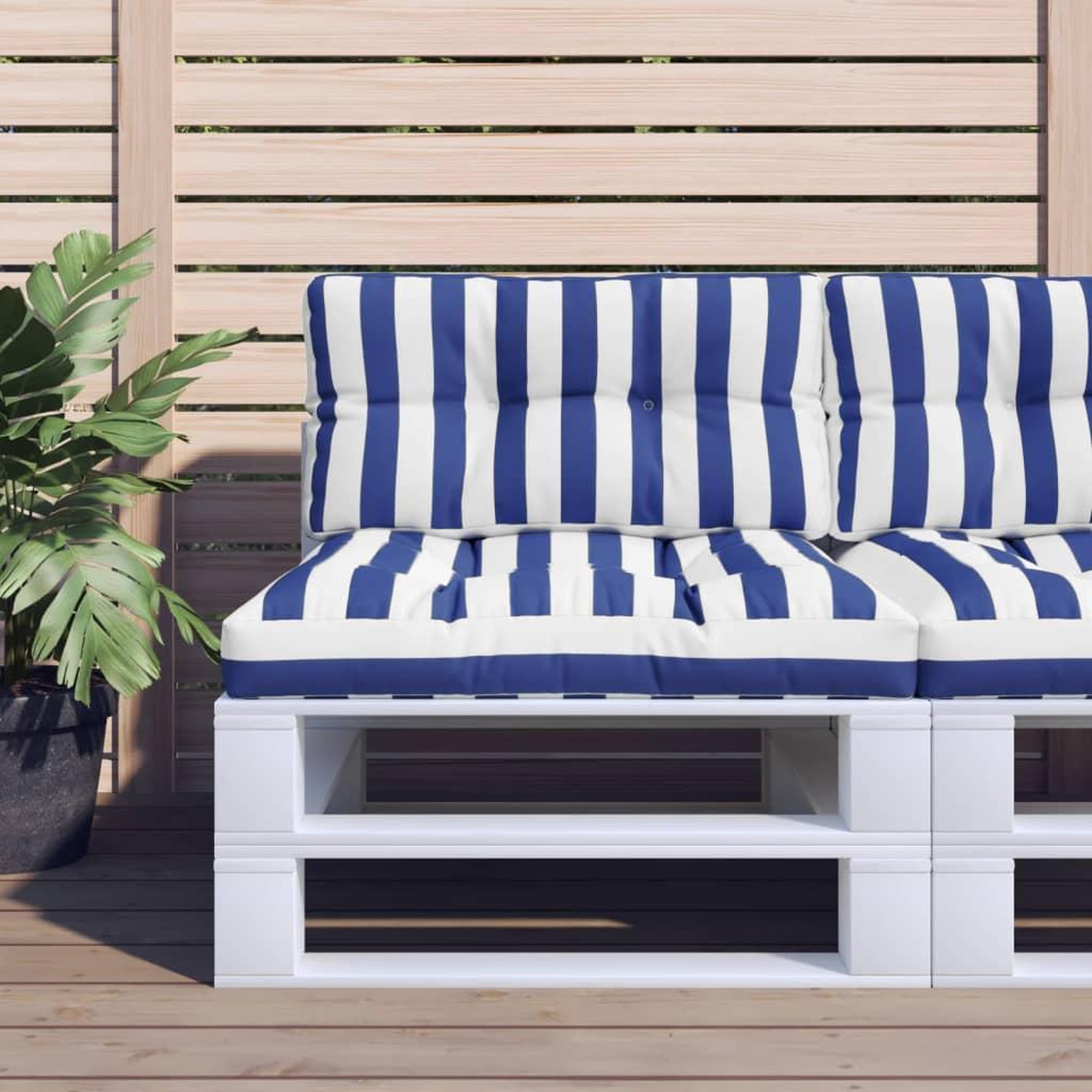 Voir la diapositive 1 : VIDAXL Coussins de palette lot de 2 rayures bleues/blanches tissu