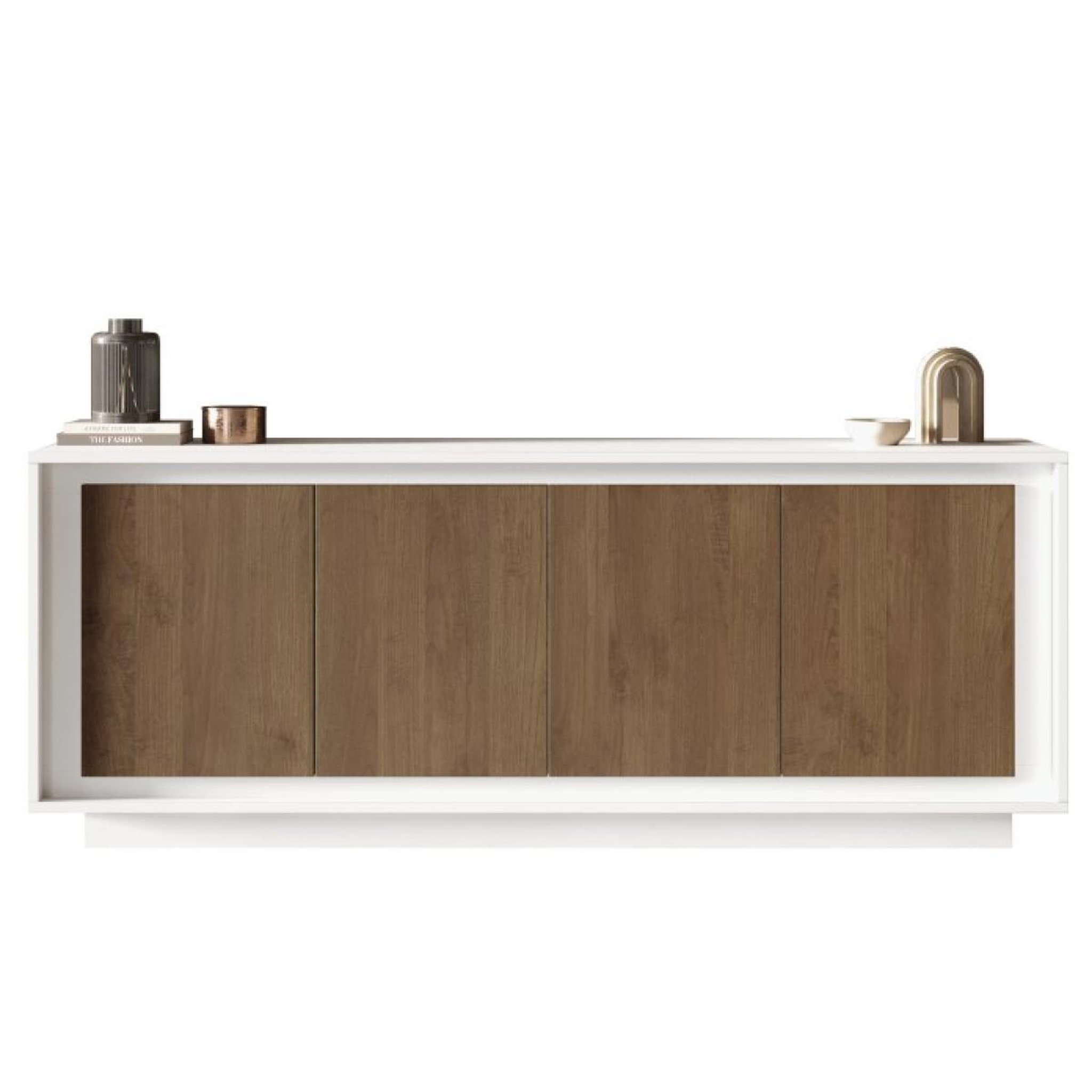 JLC KREATION Buffet bas contemporain 4 portes blanc et noyer YORI