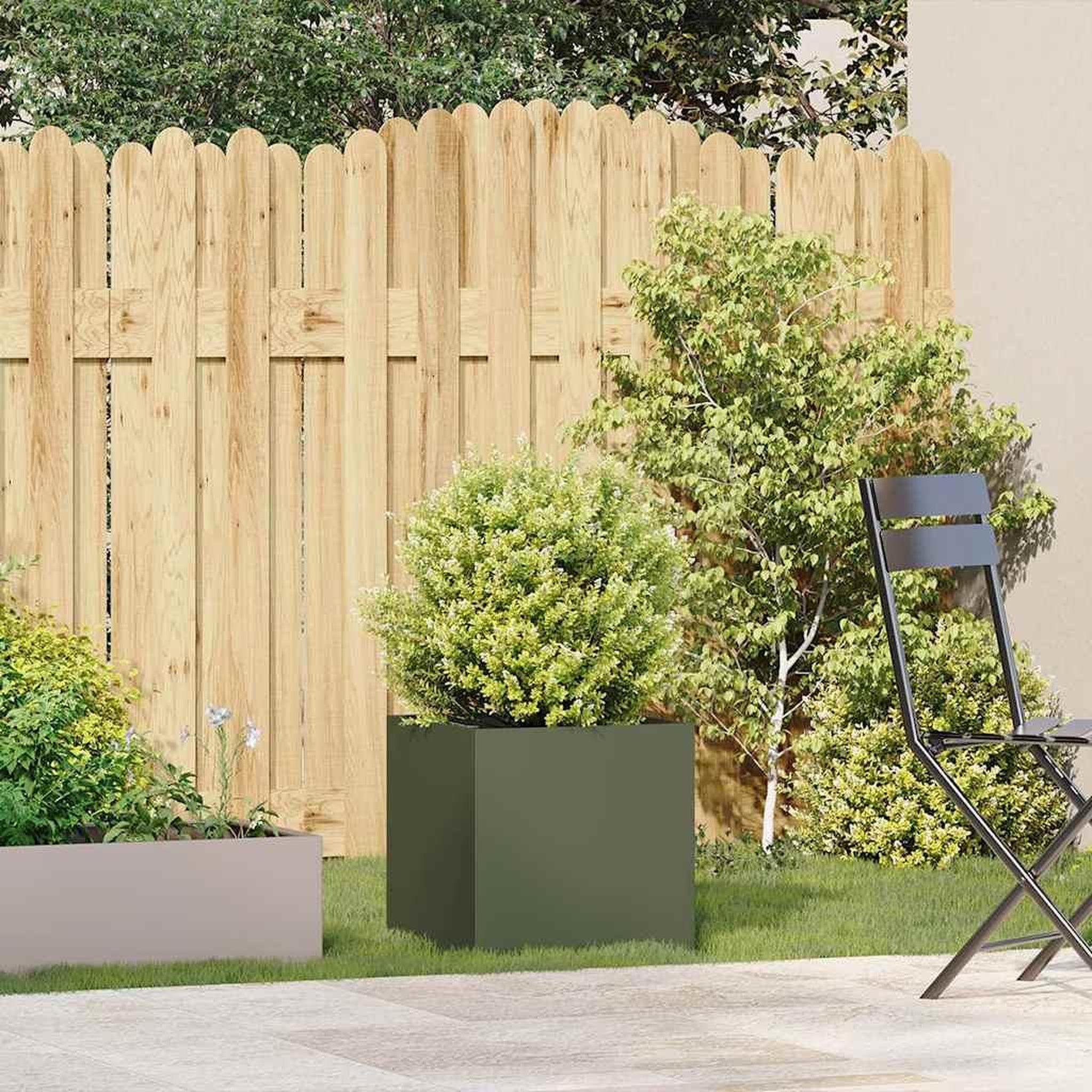 Voir la diapositive 3 : VIDAXL Jardiniere vert olive 40x40x40 cm acier lamine a froid