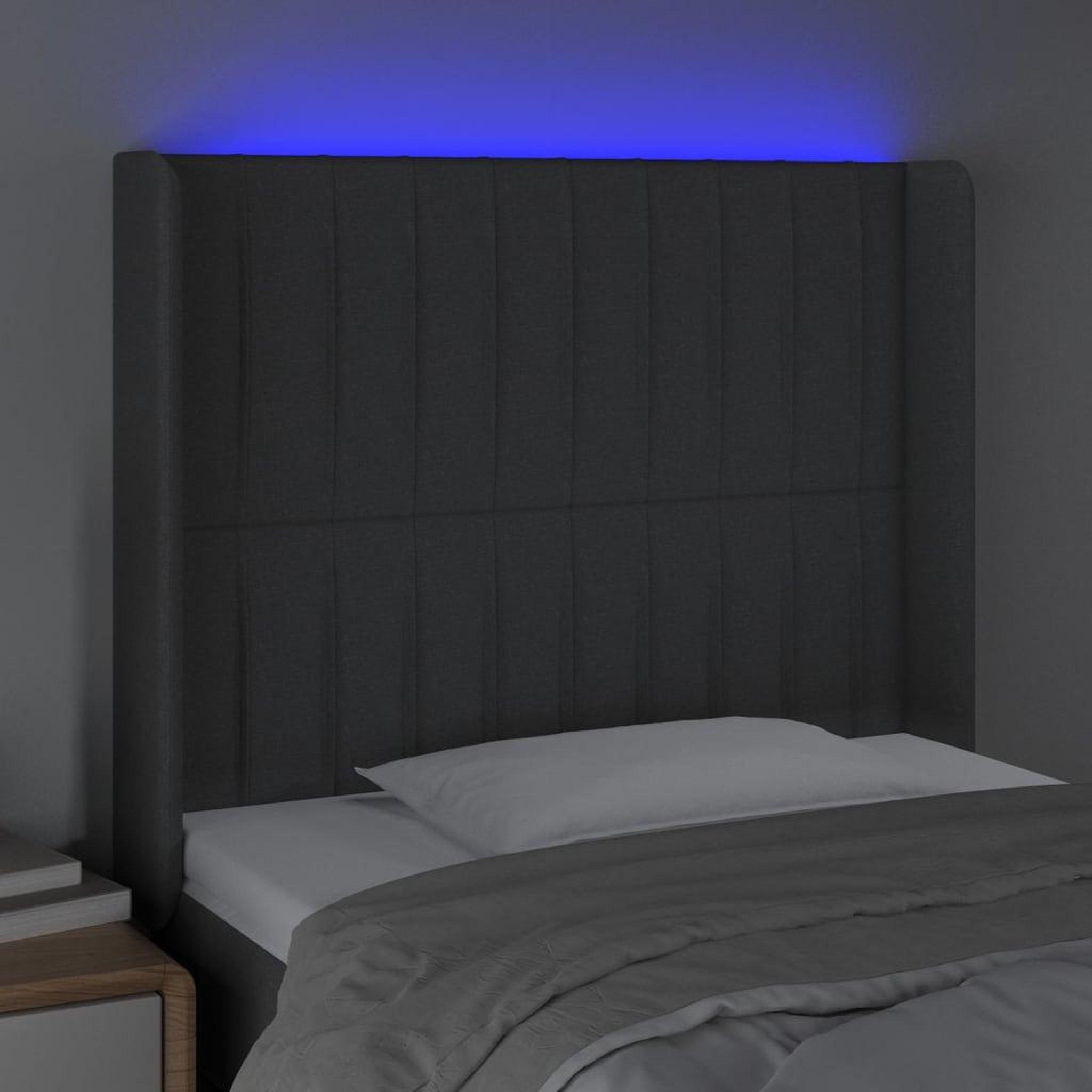 Voir la diapositive 4 : VIDAXL Tete de lit a LED Gris fonce 83x16x118/128 cm Tissu