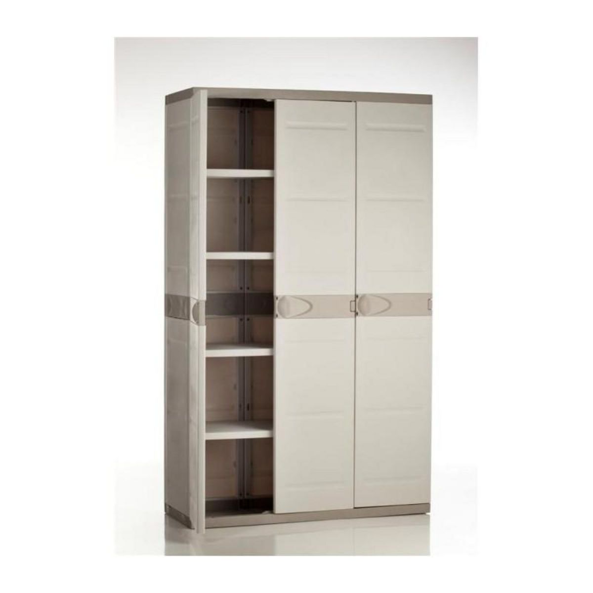 PLASTIKEN TITANIUM PLASTIKEN Armoire 3 portes avec etageres + penderie l105 x p44 x h176 cm Beige et Taupe Gamme TITANIUM  Interieur/Exter