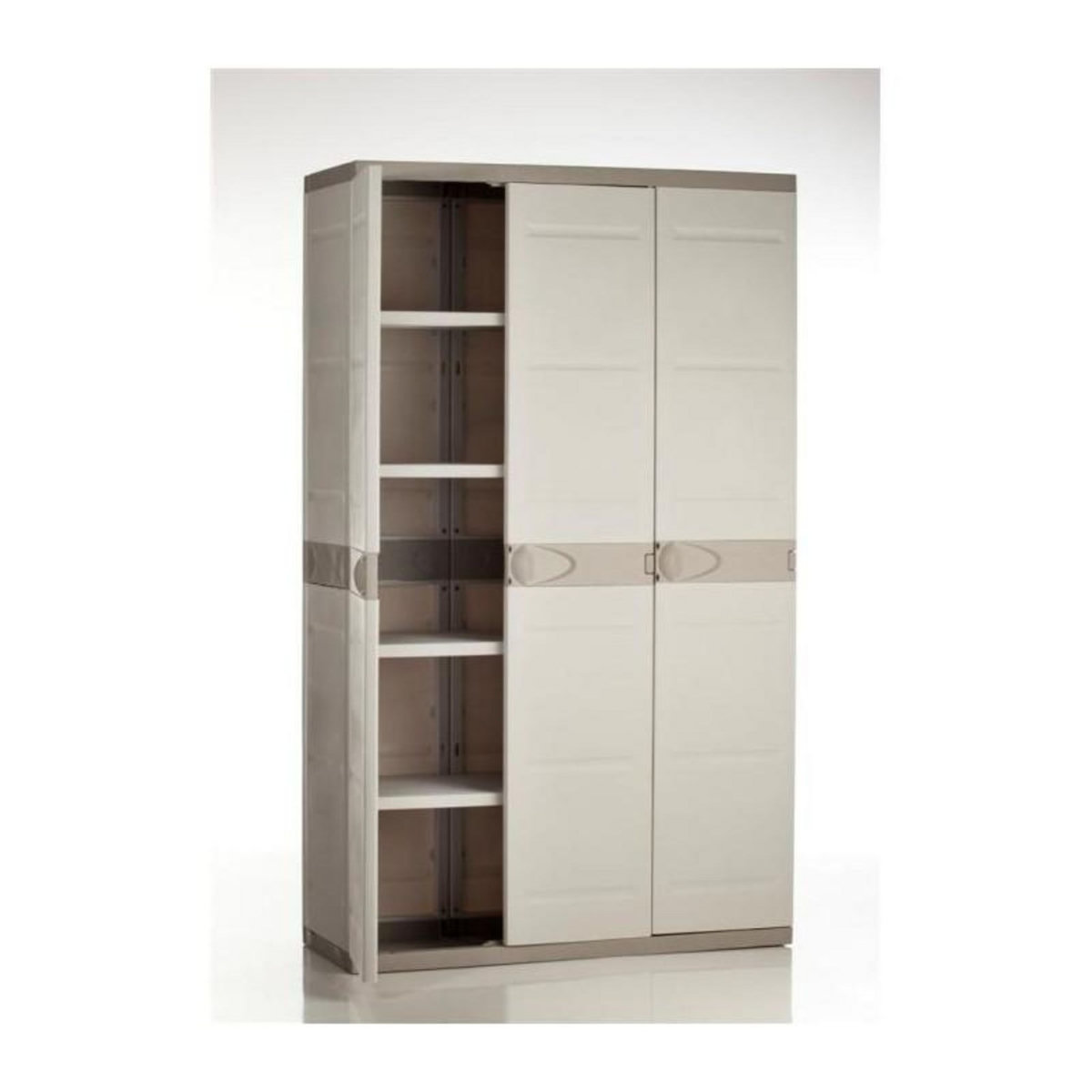 PLASTIKEN TITANIUM PLASTIKEN Armoire 3 portes avec etageres + penderie l105 x p44 x h176 cm Beige et Taupe Gamme TITANIUM  Interieur/Exter