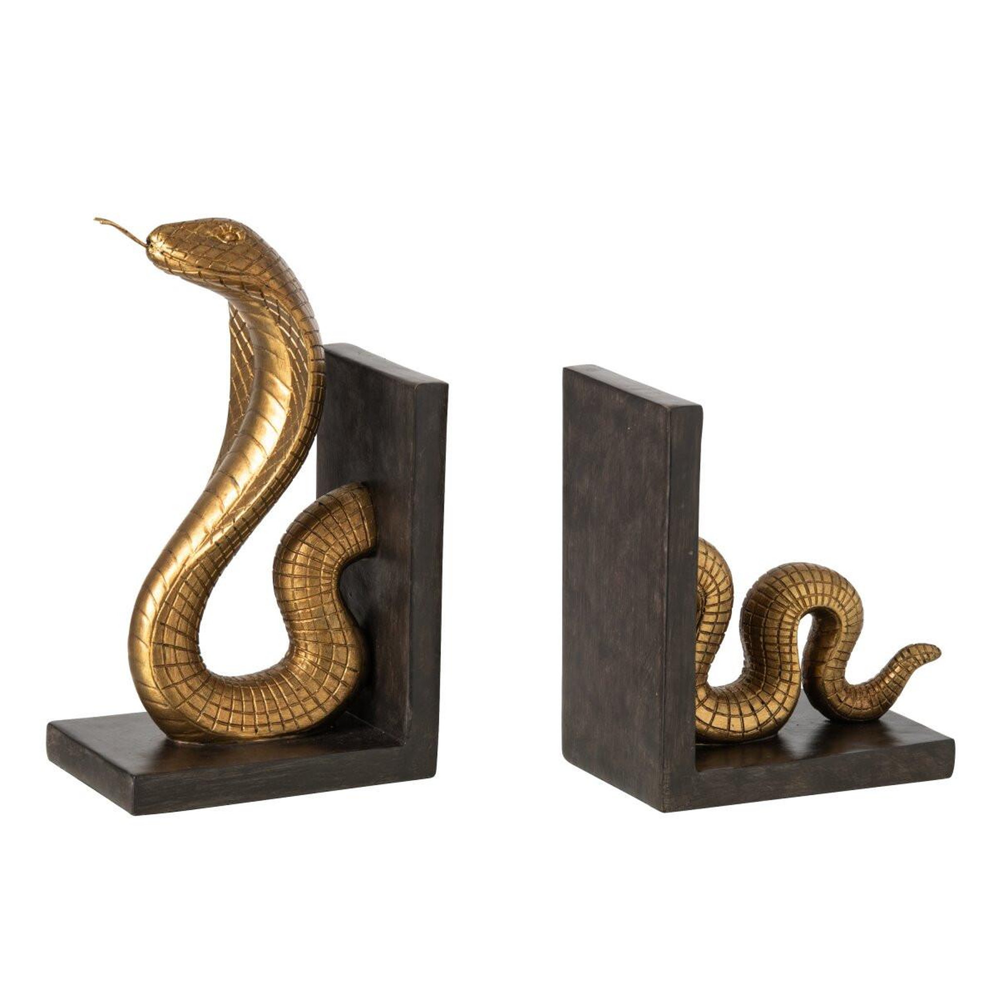 J-LINE Lot de 2 serre-livres  serpent  24cm doré & noir