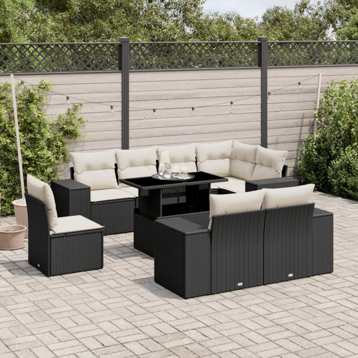 VIDAXL Salon de jardin 9 pcs avec coussins noir resine tressee