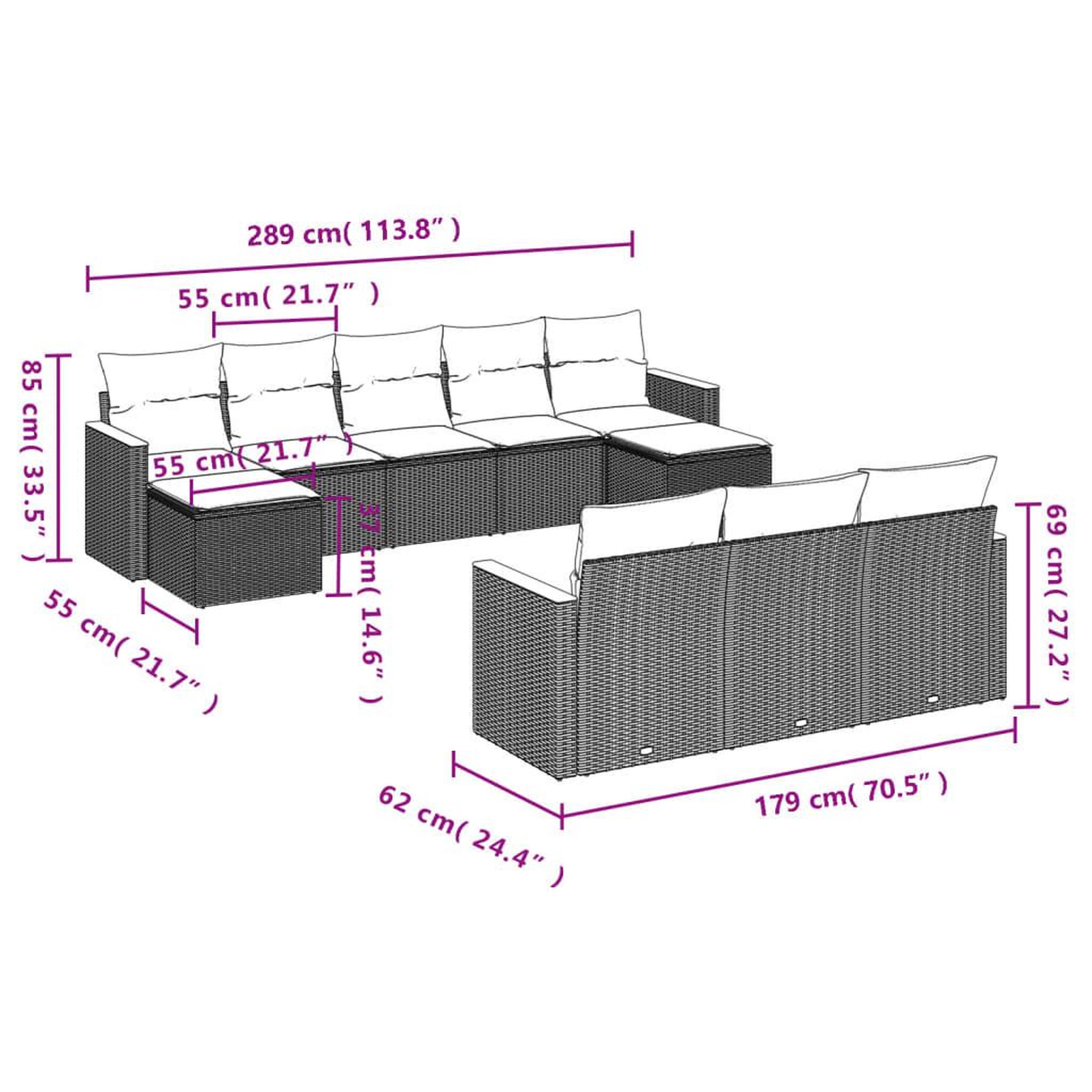 Voir la diapositive 4 : VIDAXL Salon de jardin avec coussins 10 pcs gris resine tressee