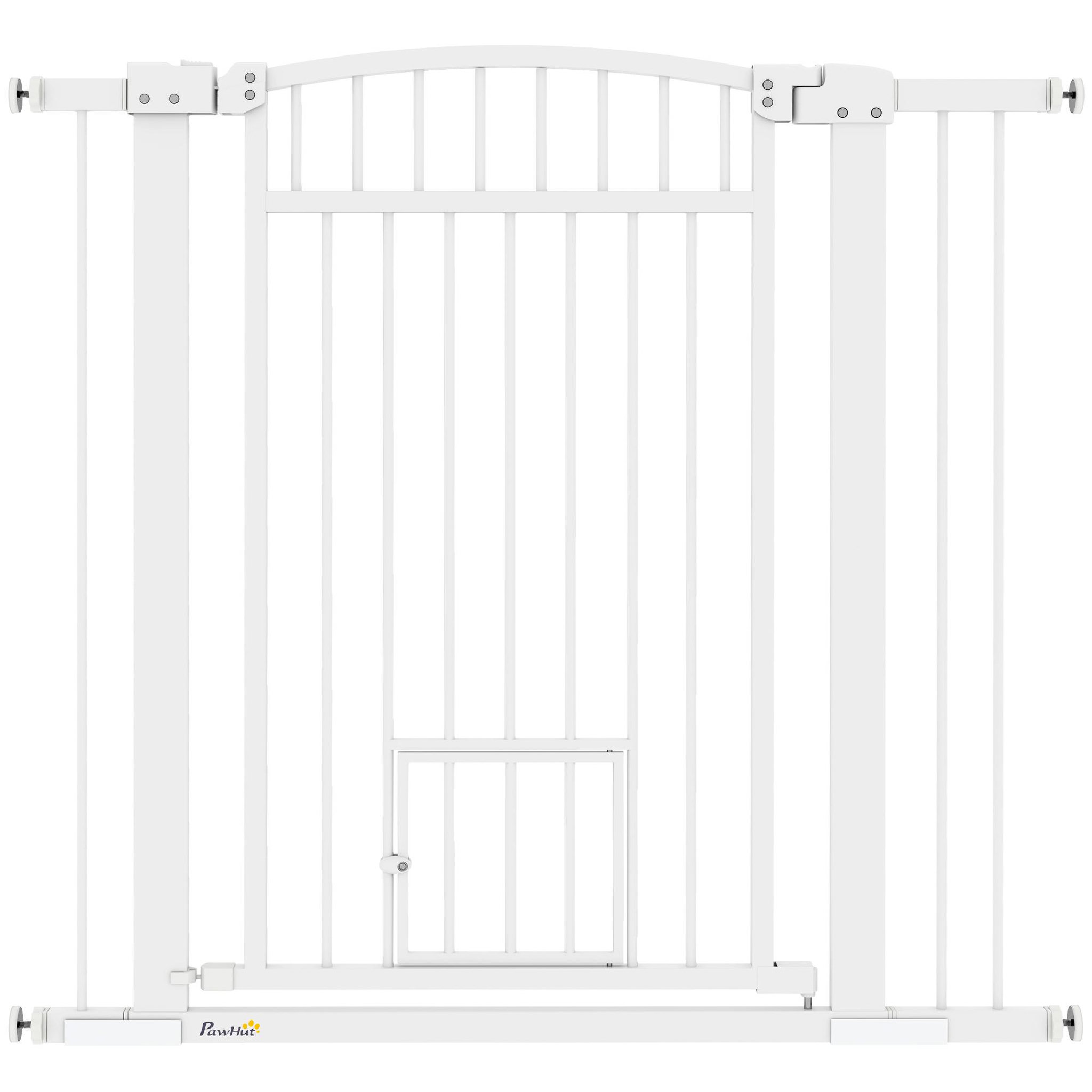 PAWHUT Barrière de sécurité pour chien - barrière à pression ajustable - 2 portes verrouillables - acier blanc