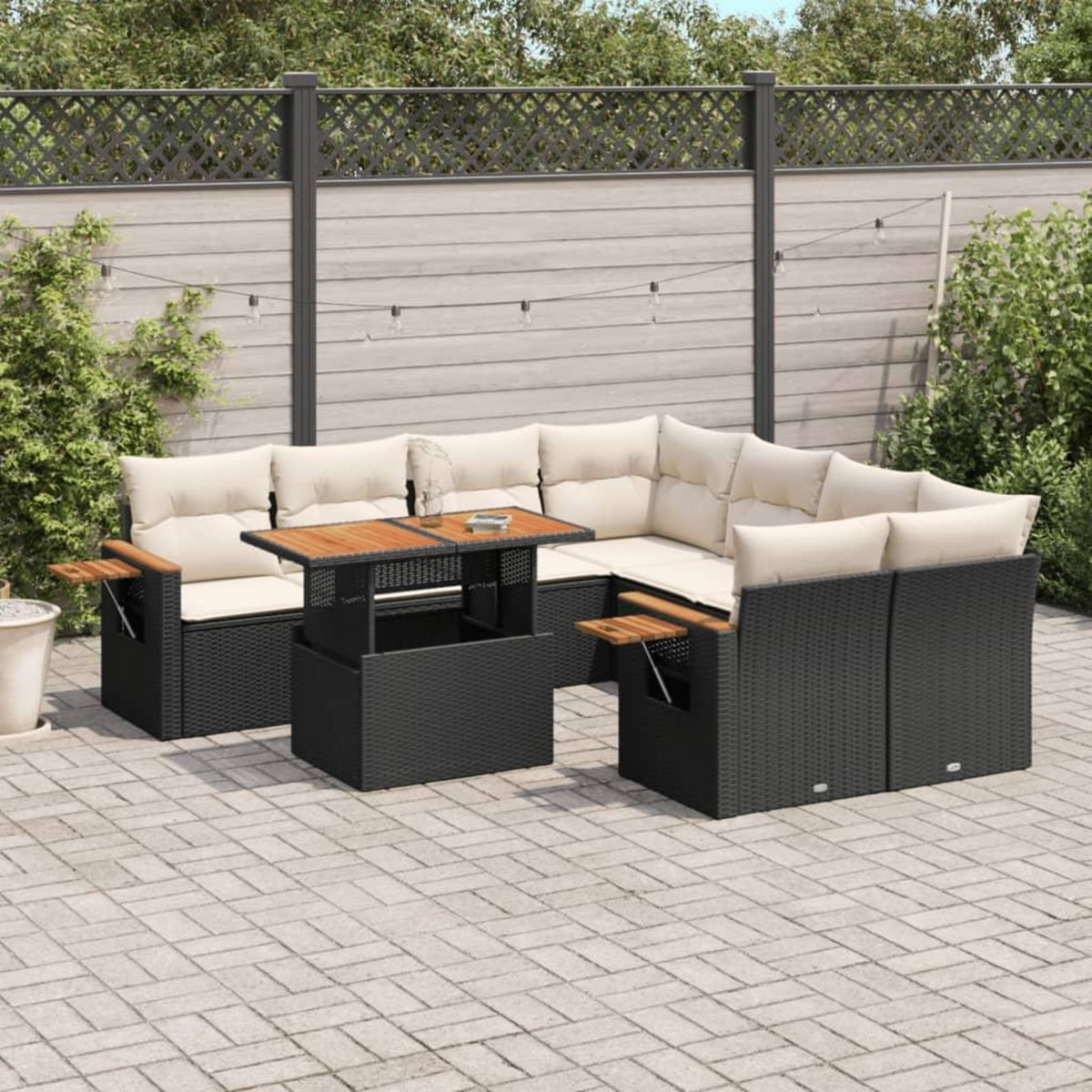 VIDAXL Salon de jardin 9 pcs avec coussins noir resine tressee