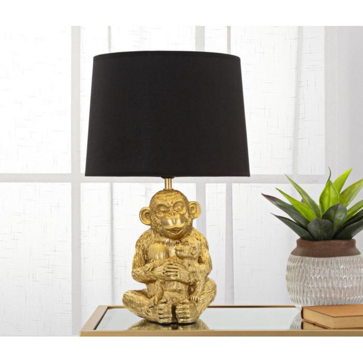 Paris Prix Lampe à Poser Design  Monkey Mum  49cm Or & Noir