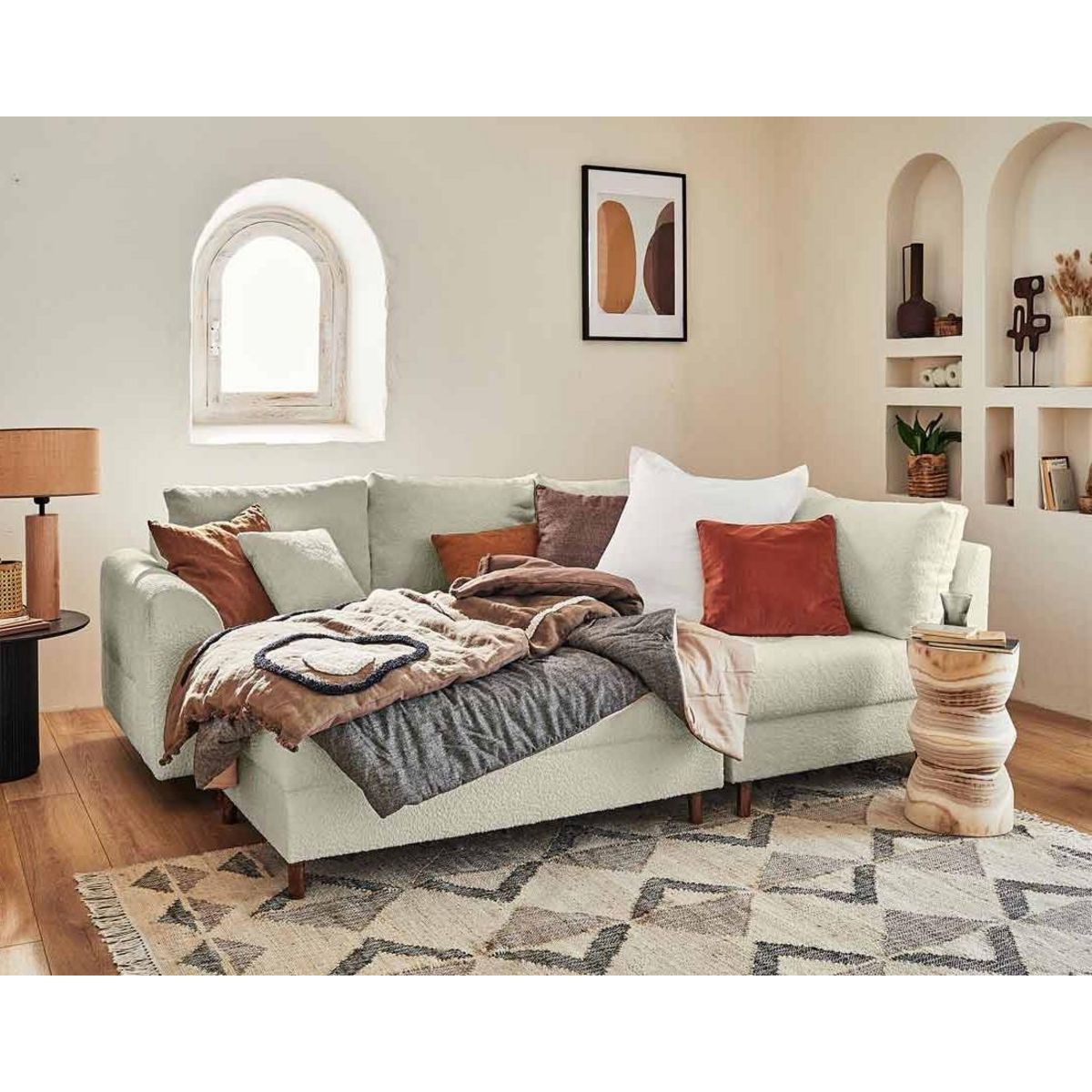 LISA DESIGN Rune - canapé d'angle droit - 4 places - avec pouf d'appoint - en tissu bouclette