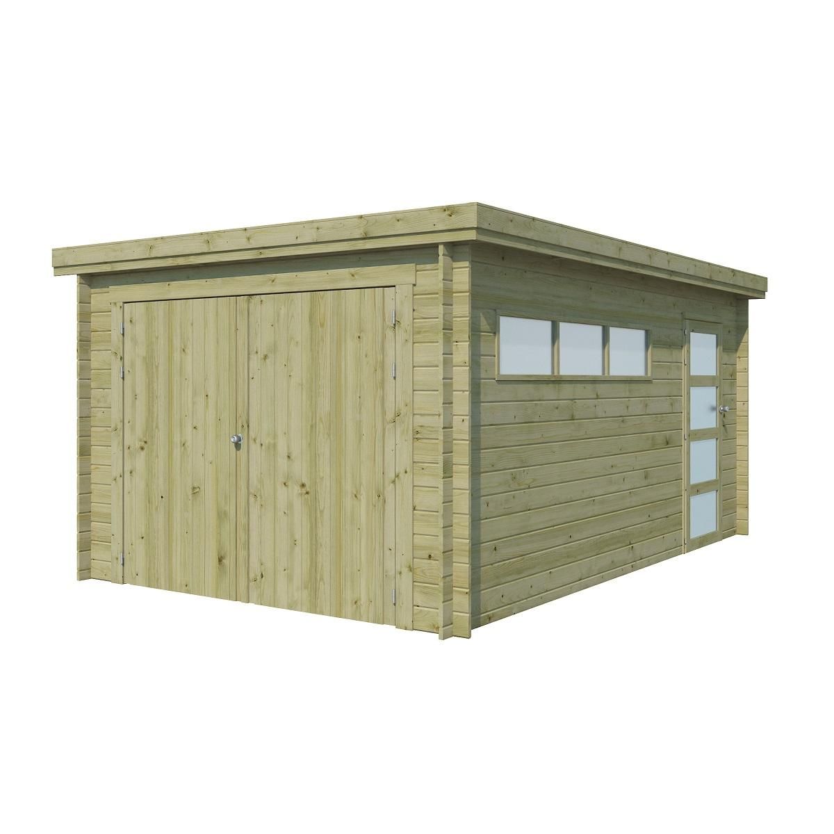 Garage - Bois traité autoclave - Toit plat - 14,35 m² - APETINA