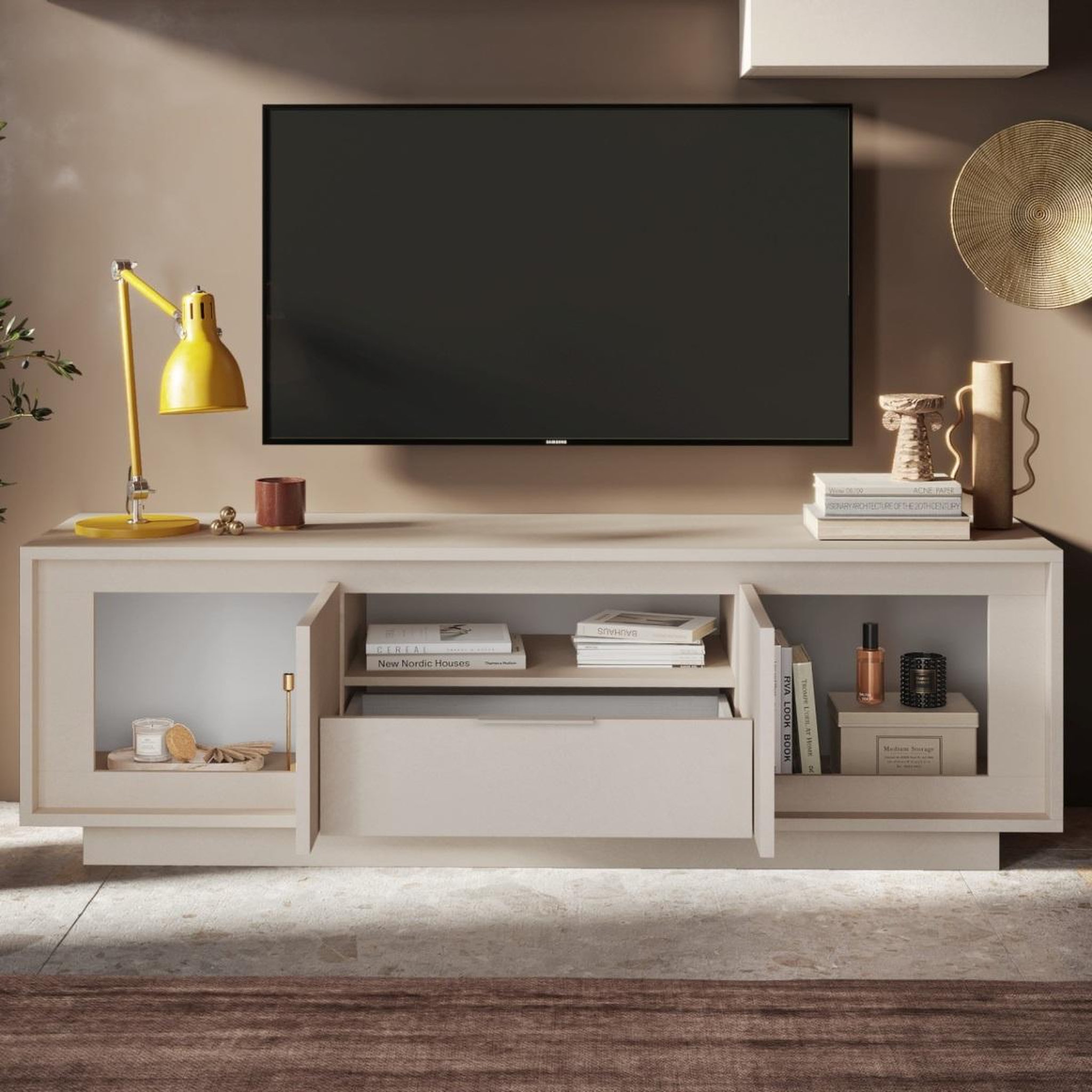 Voir la diapositive 4 : JLC KREATION Meuble tv contemporain 180cm coloris beige yori