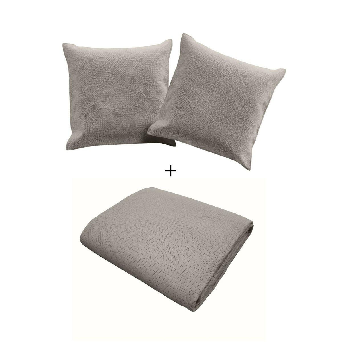 Paris Prix Couvre-Lit & 2 Housses de Coussin  Romane  240x260cm Gris