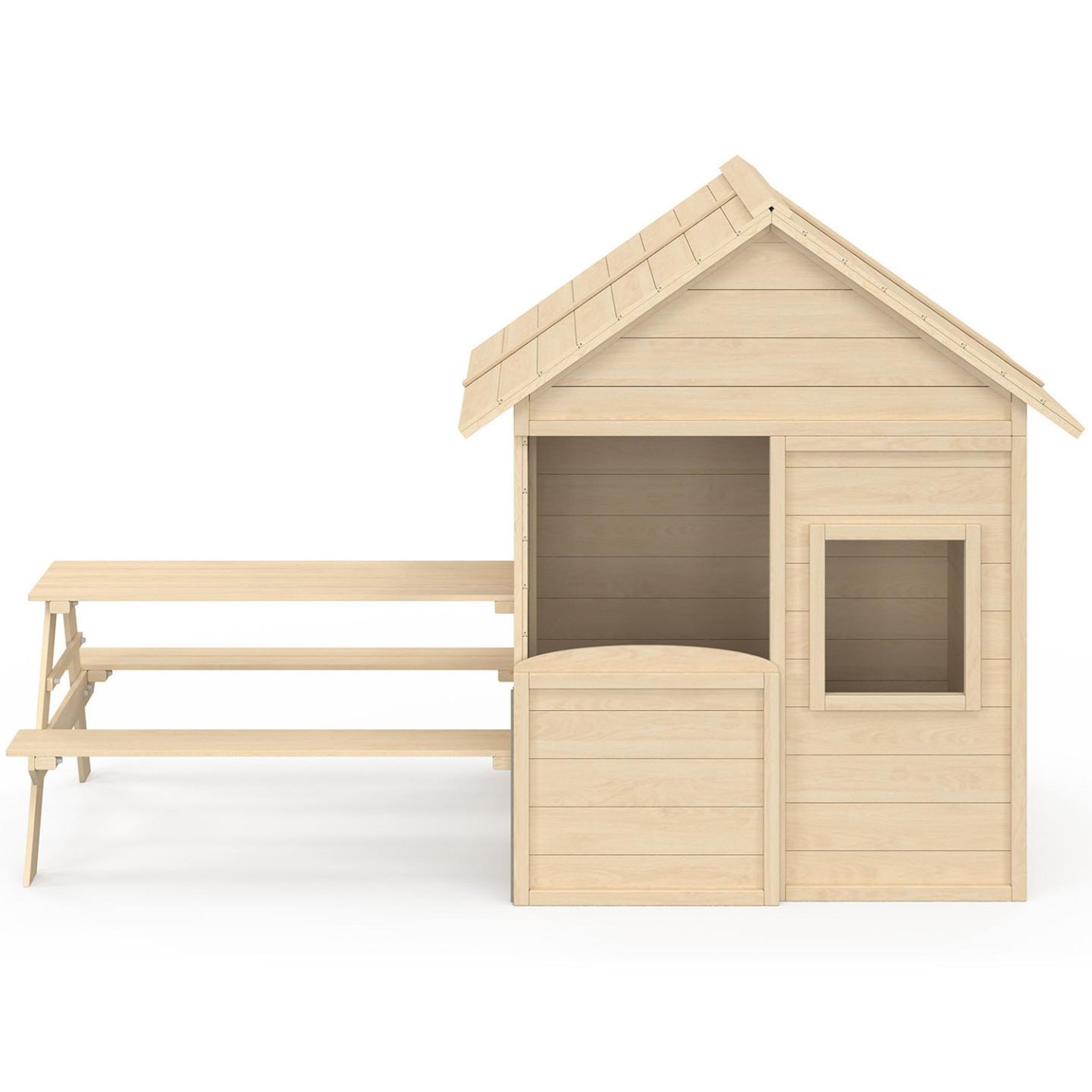 Voir la diapositive 3 : ID MARKET Maisonnette enfant en bois odyssey, cabane de jeux extérieure avec table de pique-nique intégrée