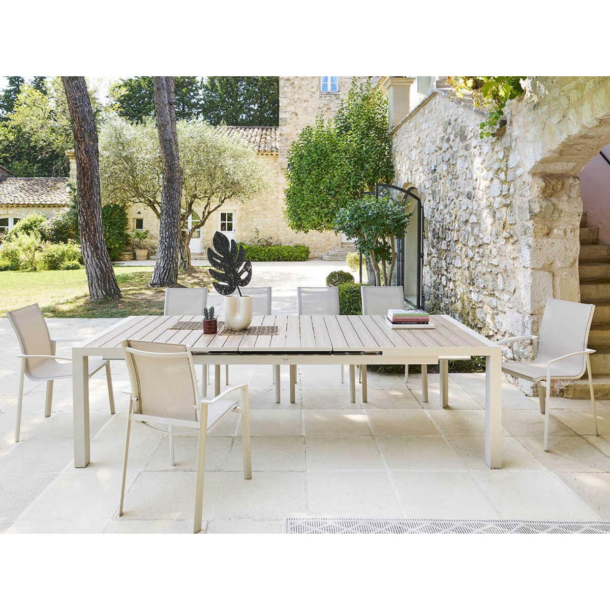 HESPERIDE Table de jardin rectangulaire extensible alu Evasion 8/10 places lin et argile - Hespéride