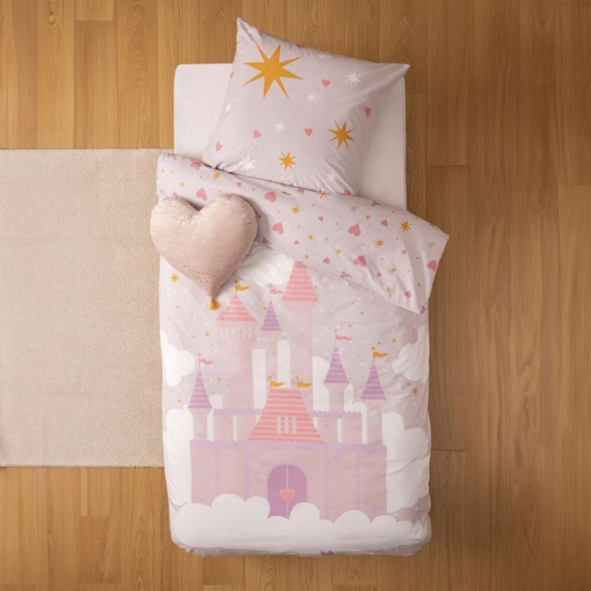 ATMOSPHERA Housse de couette enfant 140x200 Château + taie coton 57 fils