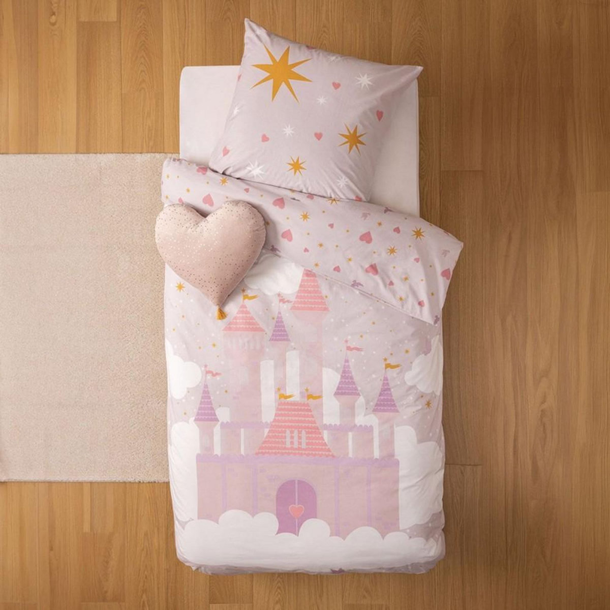 ATMOSPHERA Housse de couette enfant 140x200 Château + taie coton 57 fils