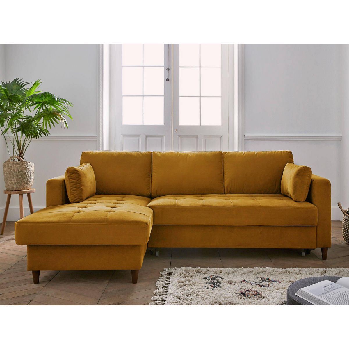 LISA DESIGN Anna - canapé d'angle gauche - 4 places - convertible avec coffre - en velours