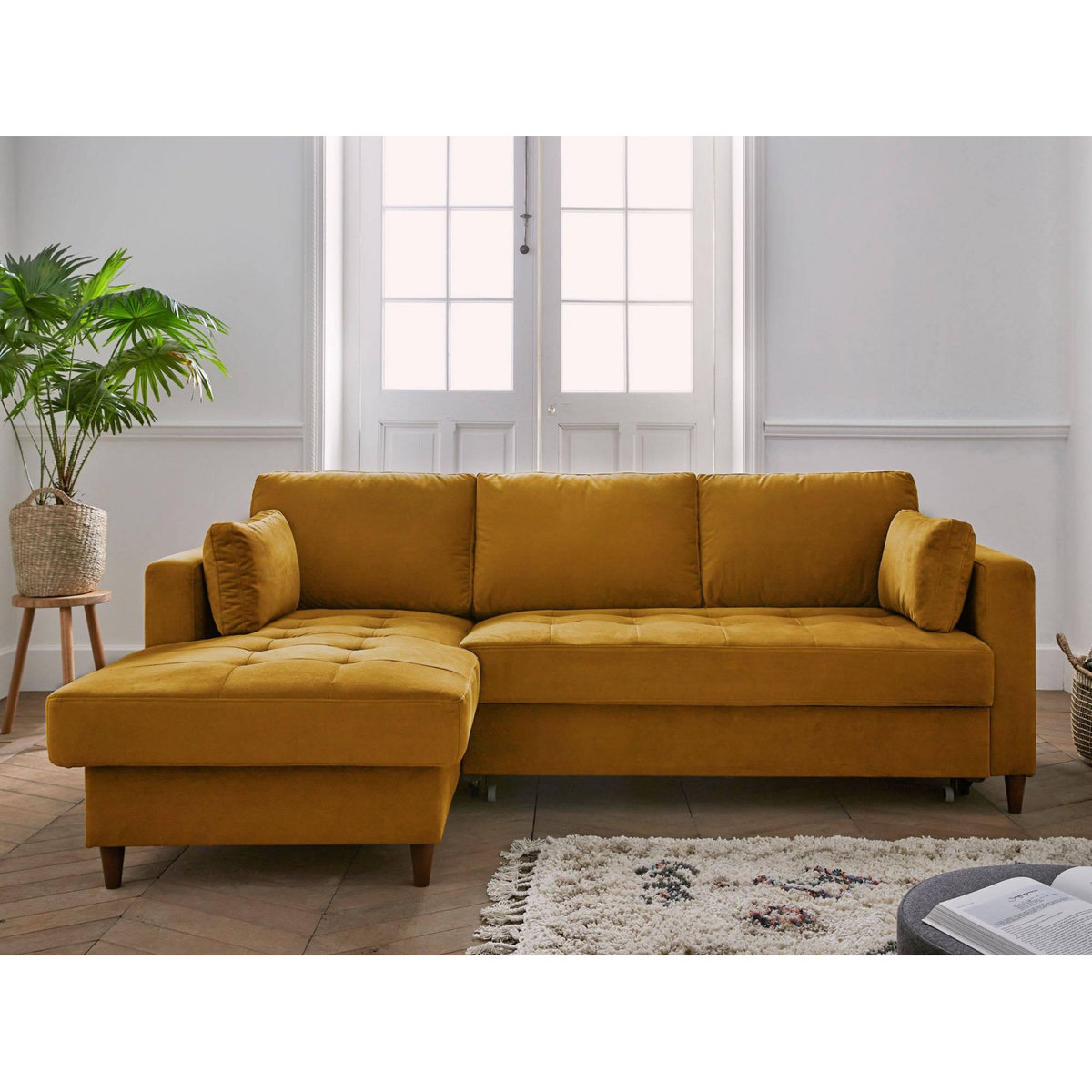 LISA DESIGN Anna - canapé d'angle gauche - 4 places - convertible avec coffre - en velours