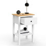 Voir la diapositive 6 : ID MARKET Lot de 2 tables de chevet ACHILLE 1 tiroir et 1 tablette blanc et plateau bois