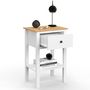 Voir la diapositive 6 : ID MARKET Lot de 2 tables de chevet ACHILLE 1 tiroir et 1 tablette blanc et plateau bois