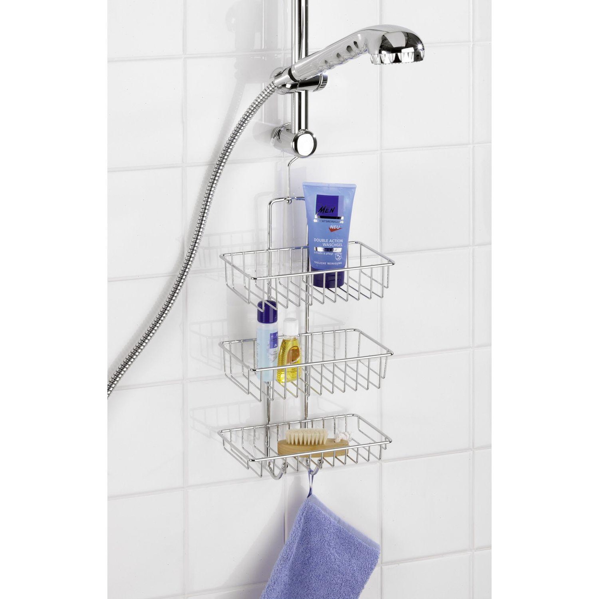 Voir la diapositive 3 : Wenko Etagère de douche nivala - l. 22 x h. 50 cm - argent