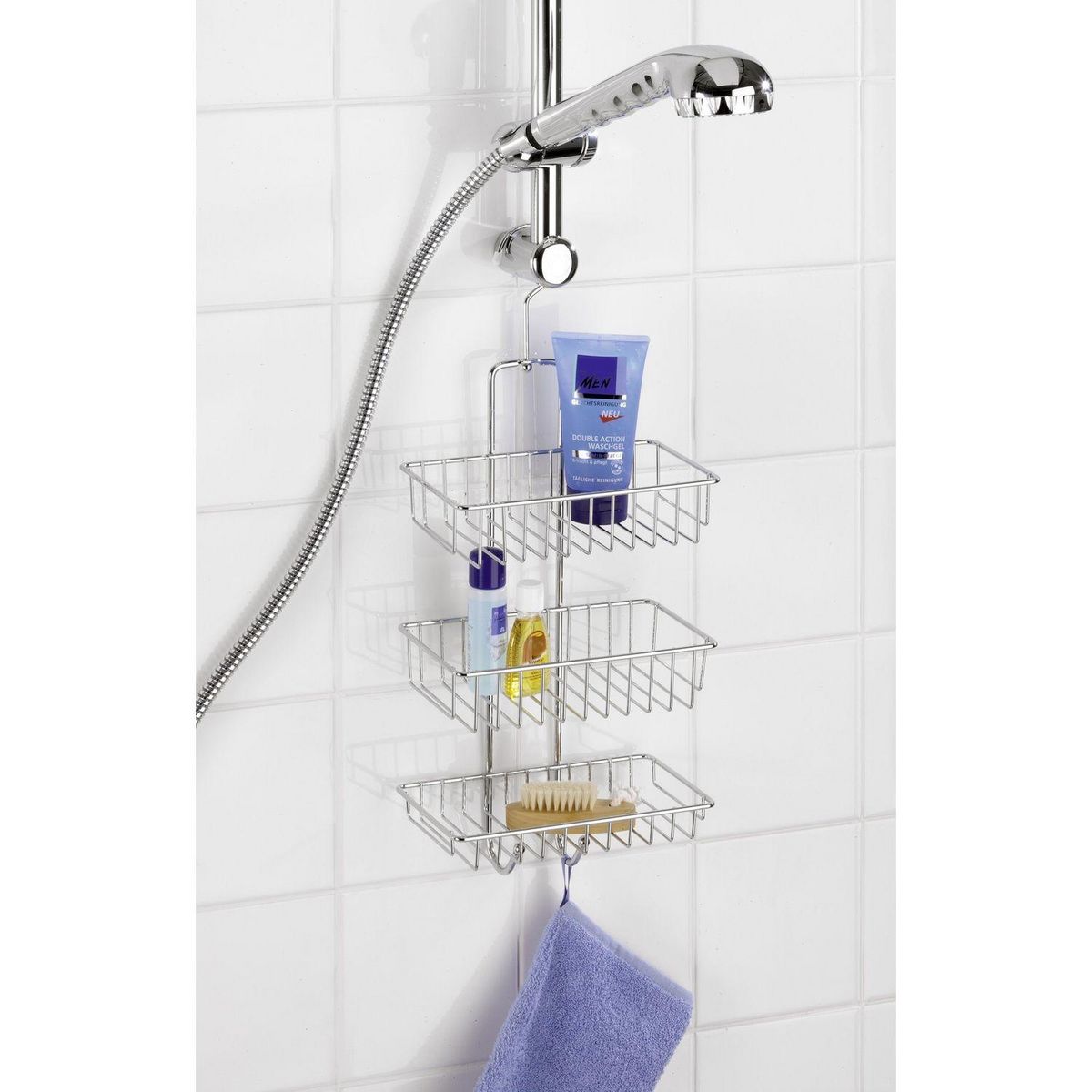 Wenko Etagère de douche Nivala - L. 22 x H. 50 cm - Argent