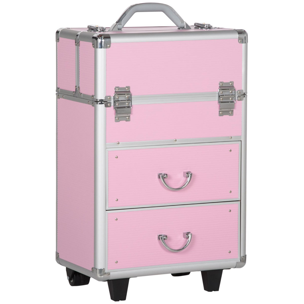HOMCOM Valise trolley maquillage malette cosmétique vanity poignée télescopique réglable 36L x 23l x 58H cm alu