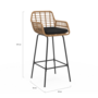 Voir la diapositive 6 : ID MARKET Lot de 2 tabourets de bar SUMMER effet rotin beige pied metal noir avec accoudoirs