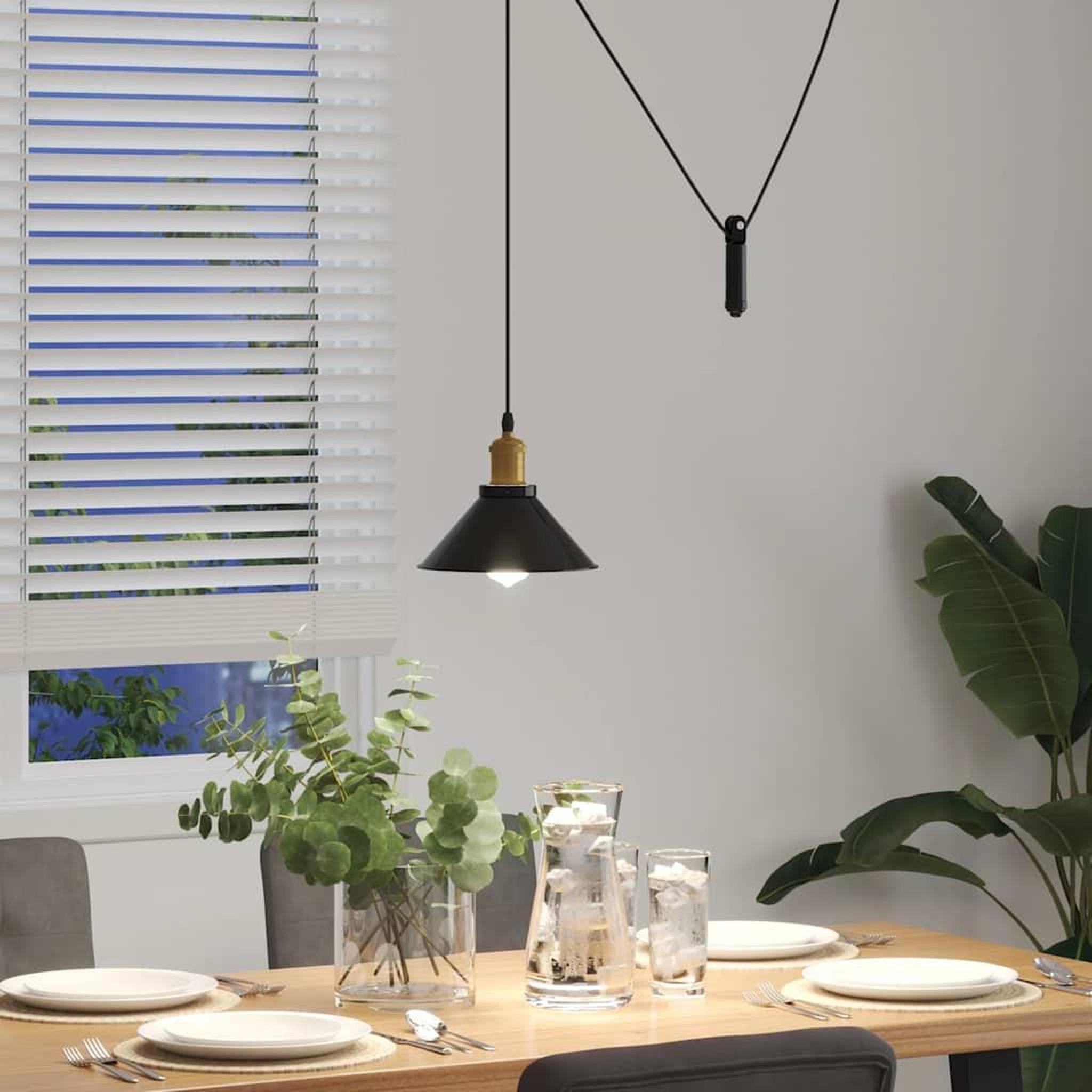 Voir la diapositive 4 : VIDAXL Lampe suspendue reglable hauteur E27 noir brillant Ø22 cm metal