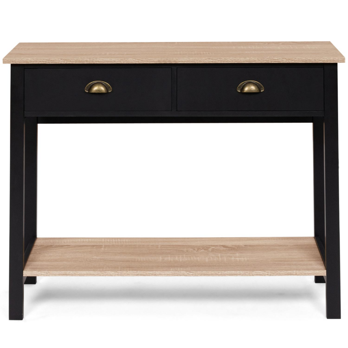 ID MARKET Console 2 tiroirs campagne ISIS 1 étagère bois et noir