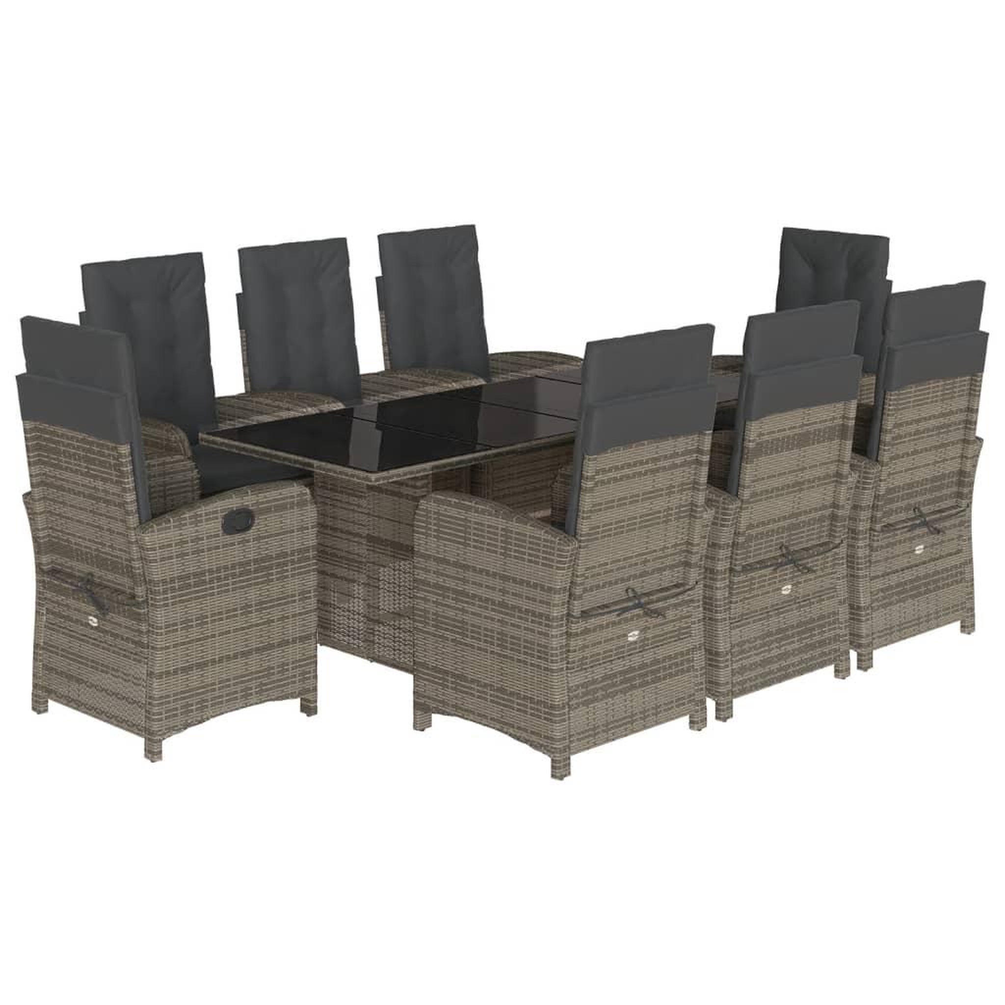 Voir la diapositive 2 : VIDAXL Ensemble a manger de jardin 9 pcs coussins gris resine tressee