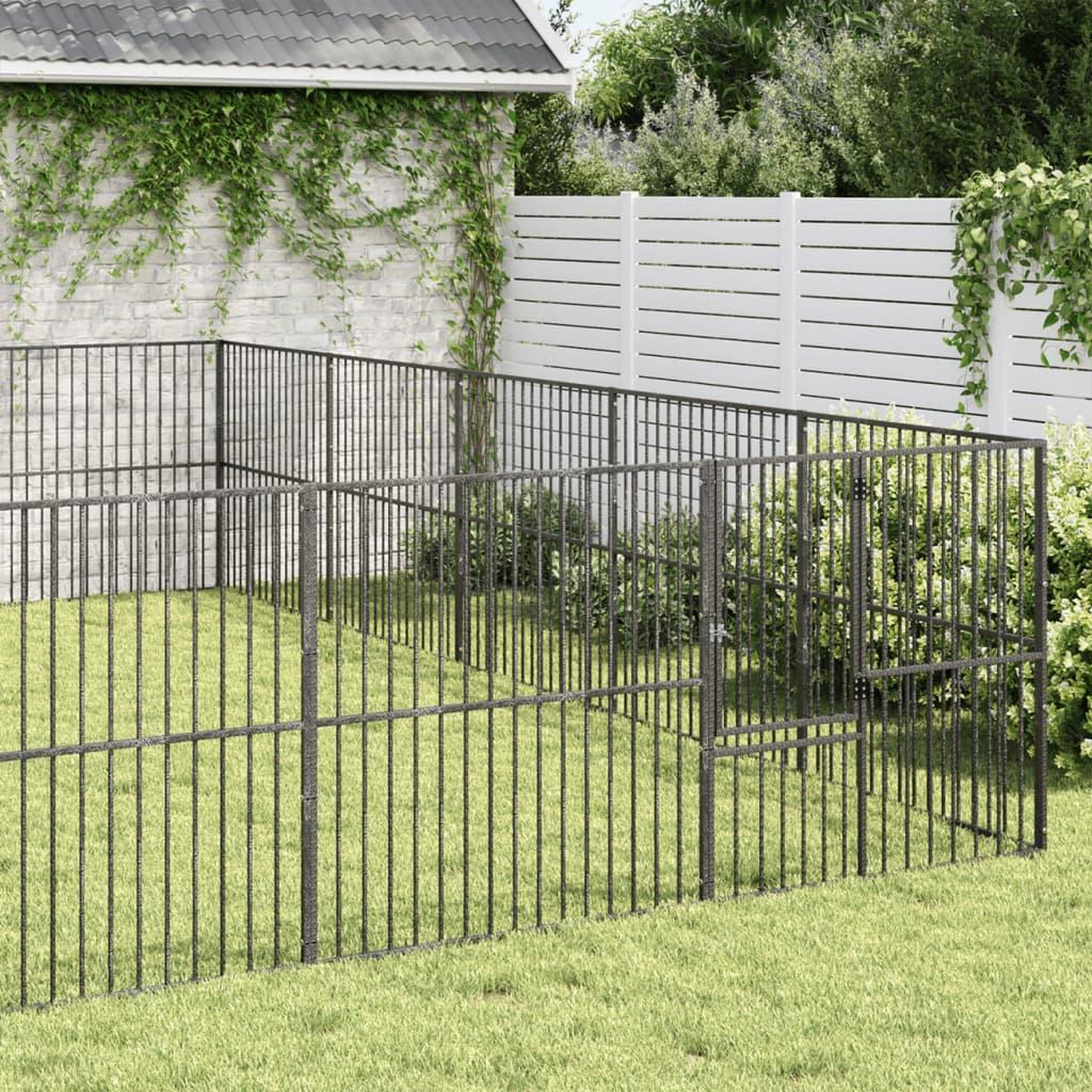 Voir la diapositive 3 : VIDAXL Parc pour chien 20 panneaux noir acier galvanise