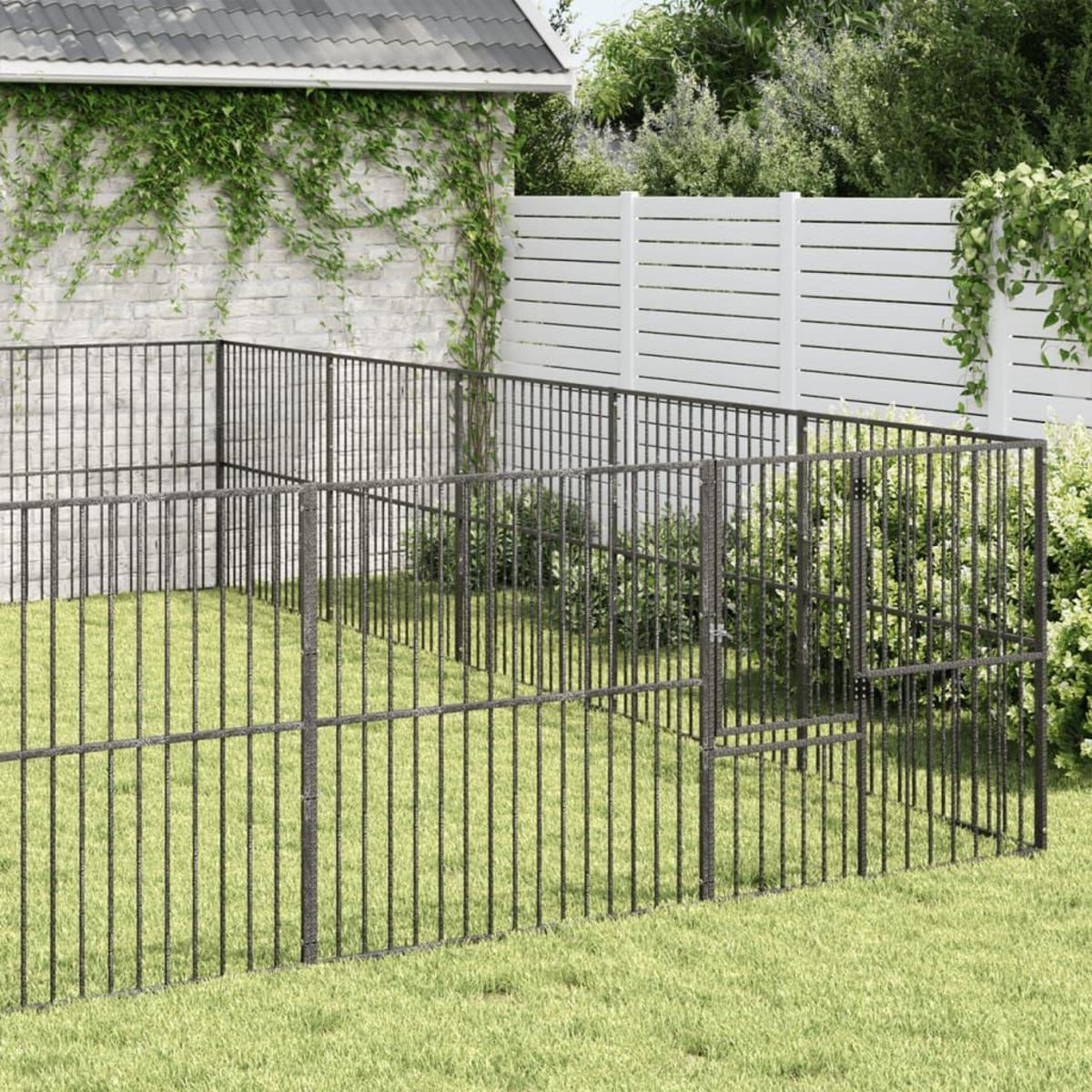 VIDAXL Parc pour chien 20 panneaux noir acier galvanise