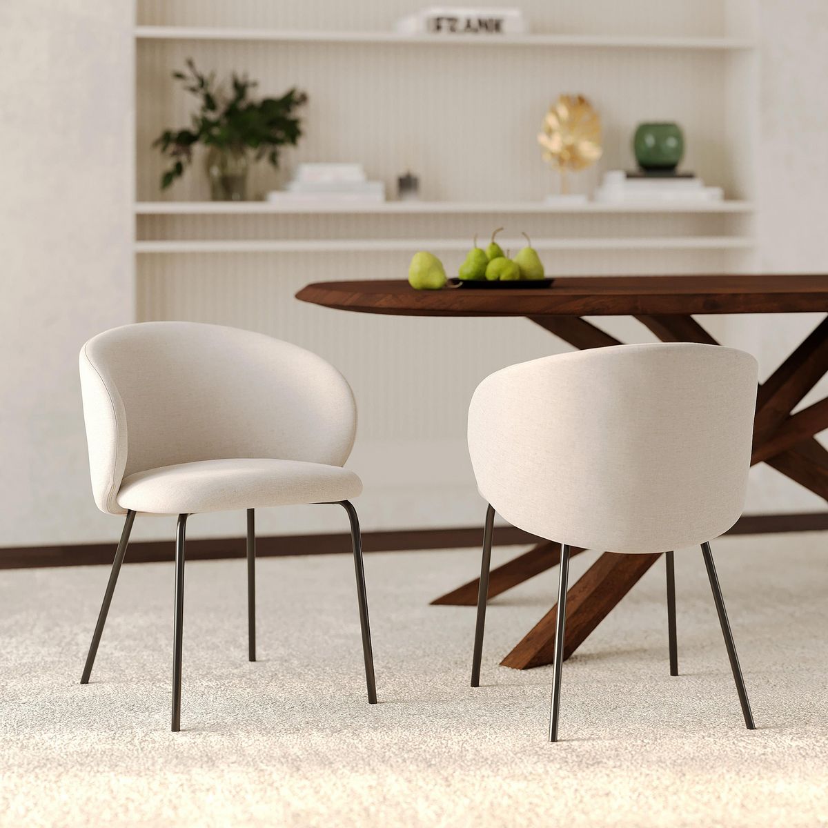 Rendez vous déco Lot de 2 chaises en tissu beige et pieds en métal noir - Victoria