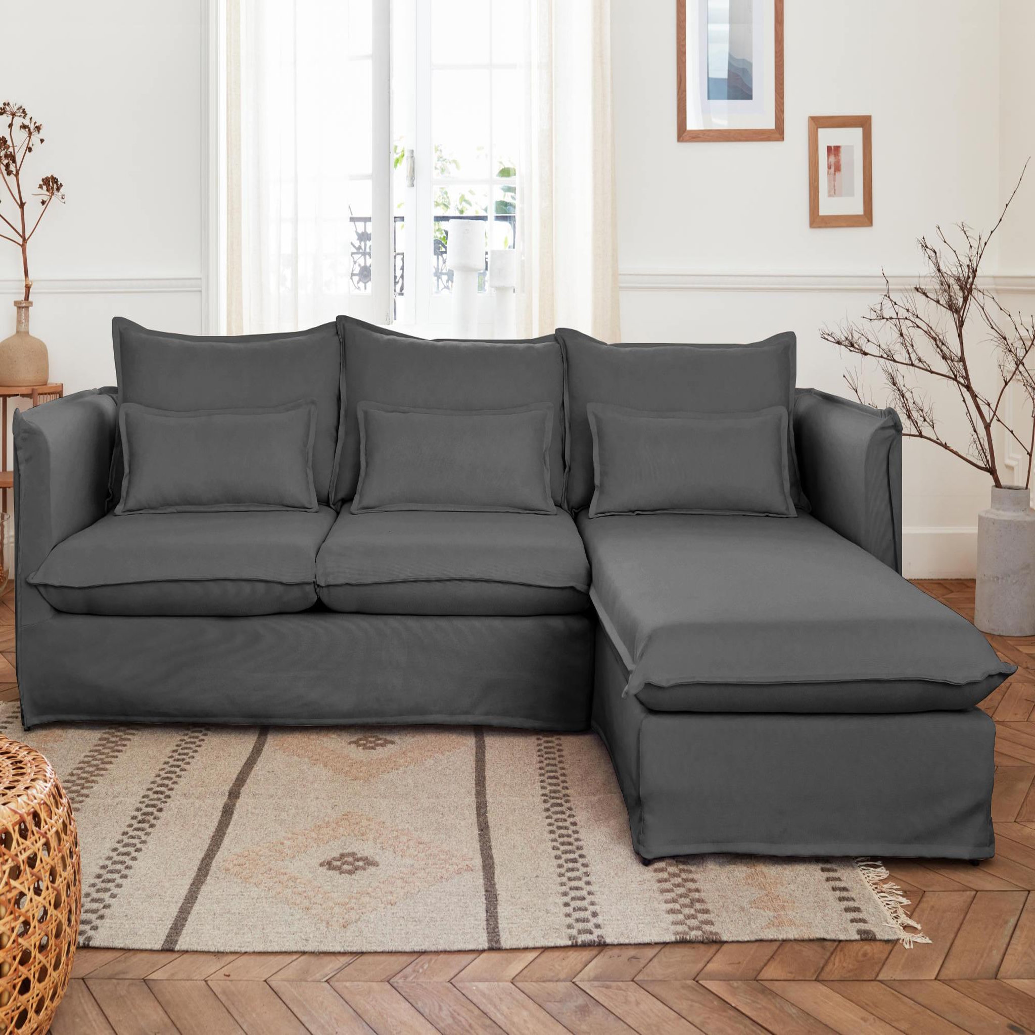 Voir la diapositive 6 : LISA DESIGN Adriann - canapé d'angle droit fixe - 4 places - en tissu déhoussable