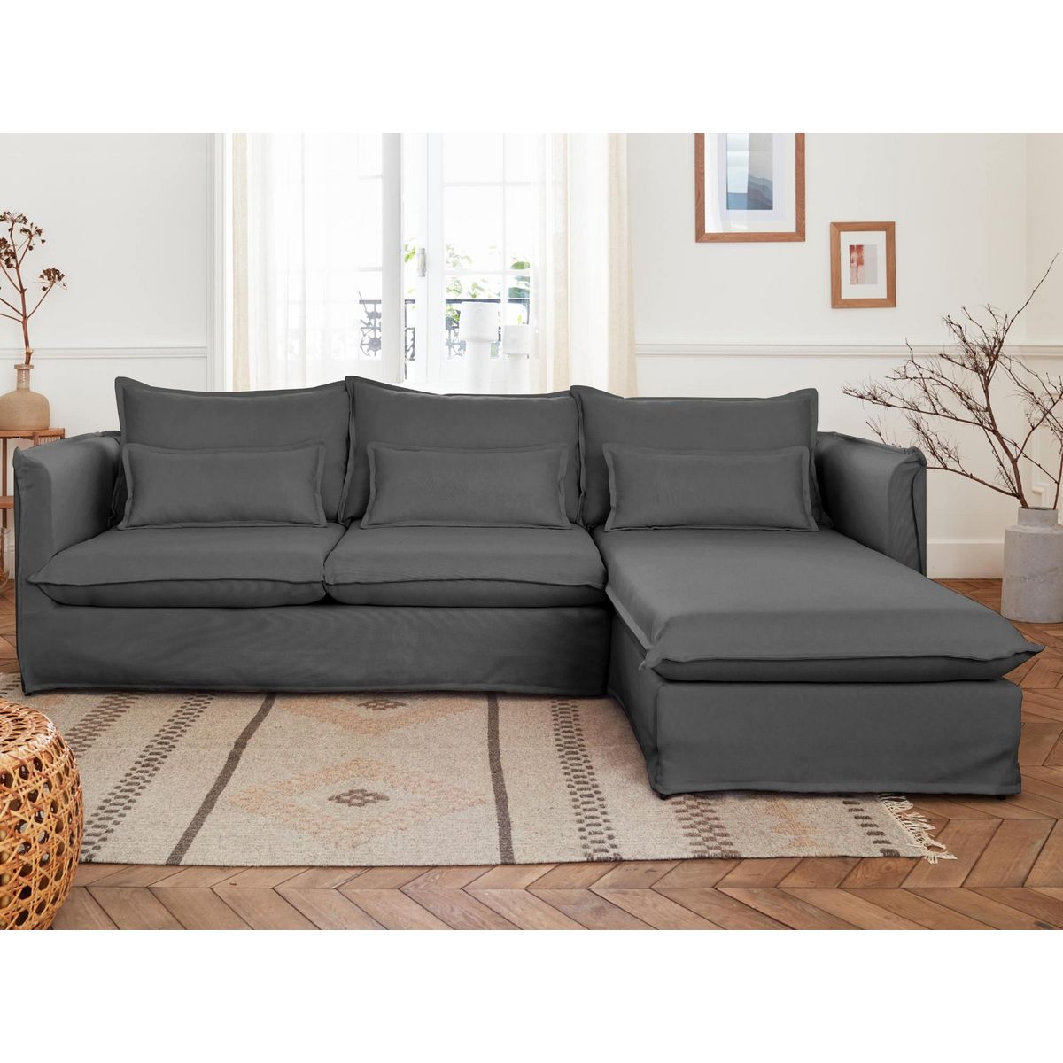 LISA DESIGN Adriann - canapé d'angle droit fixe - 4 places - en tissu déhoussable