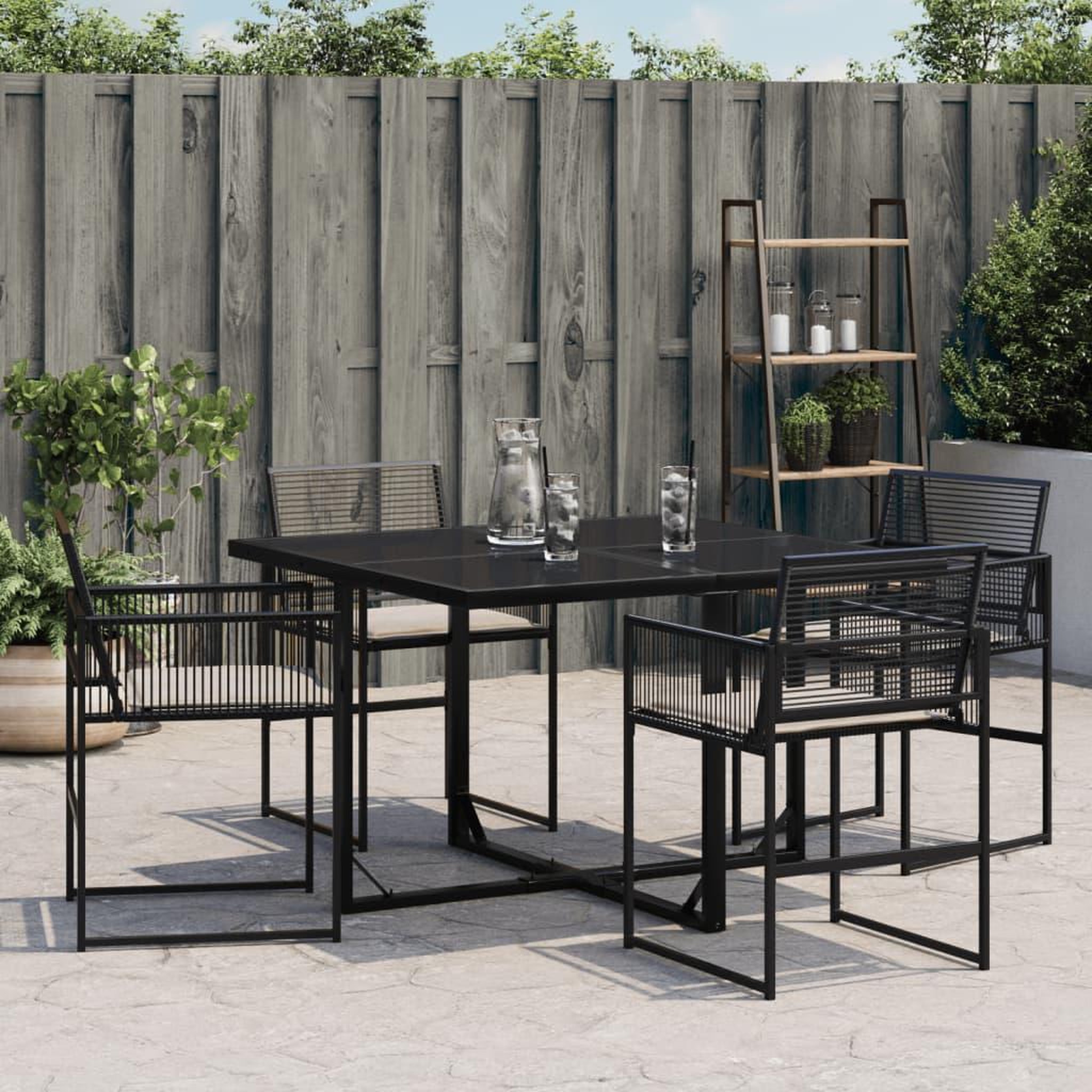 Voir la diapositive 3 : VIDAXL Chaises de jardin lot de 4 avec coussins noir resine tressee